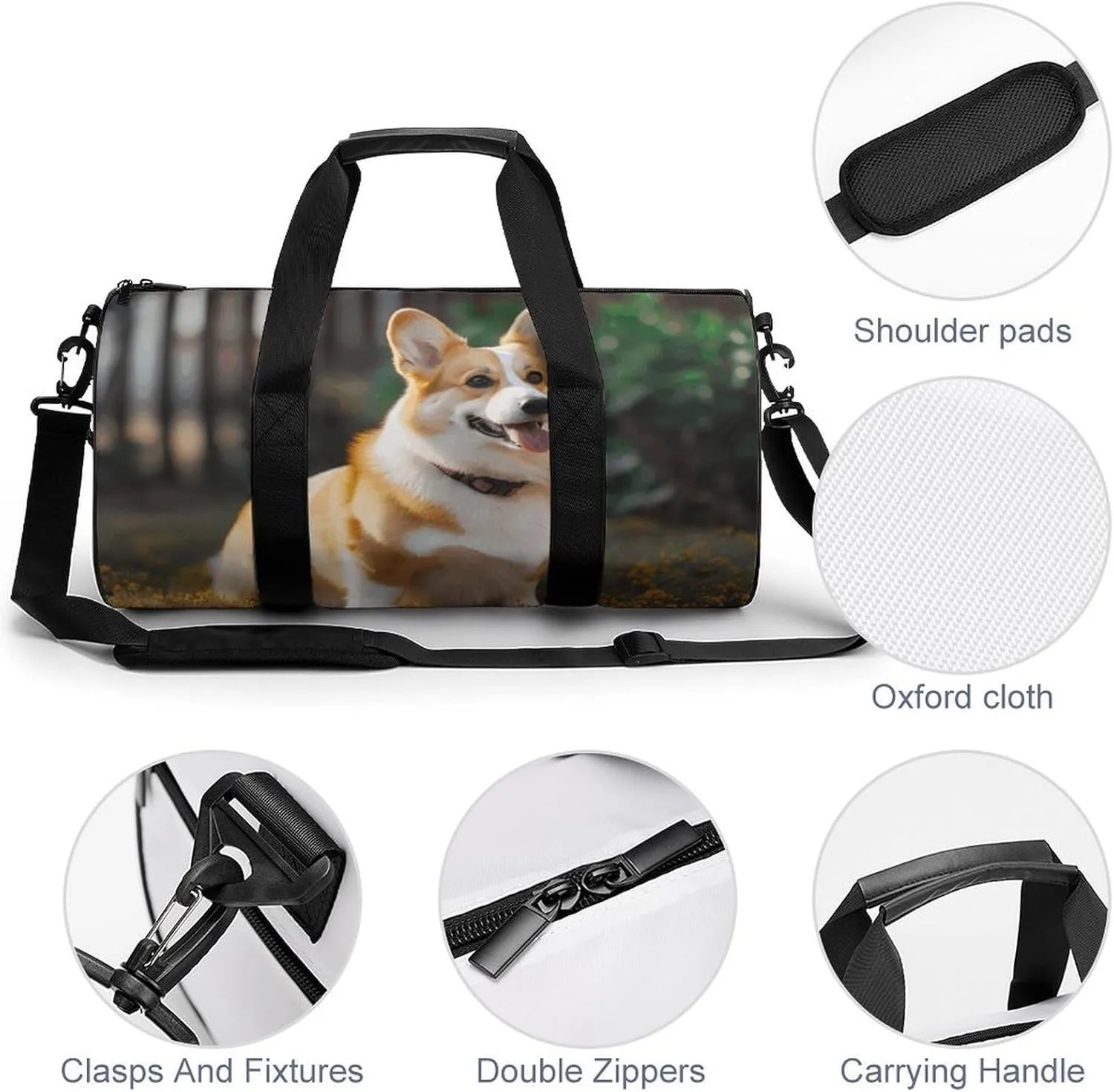 Gym Bag for Men Women Dog Corgi Duffel Bag Overnight Bag with Compartment Gym Sackpac