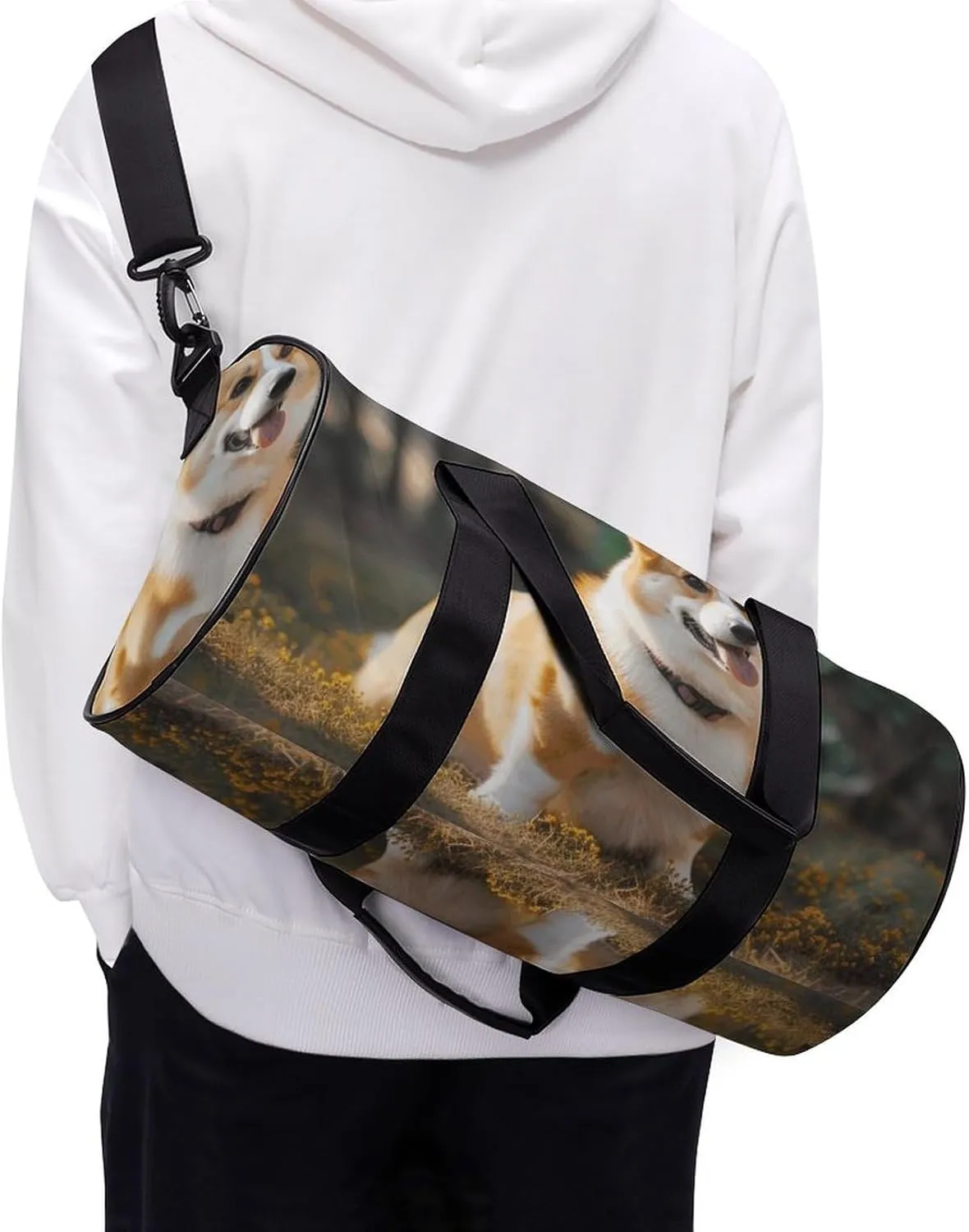 Gym Bag for Men Women Dog Corgi Duffel Bag Overnight Bag with Compartment Gym Sackpac