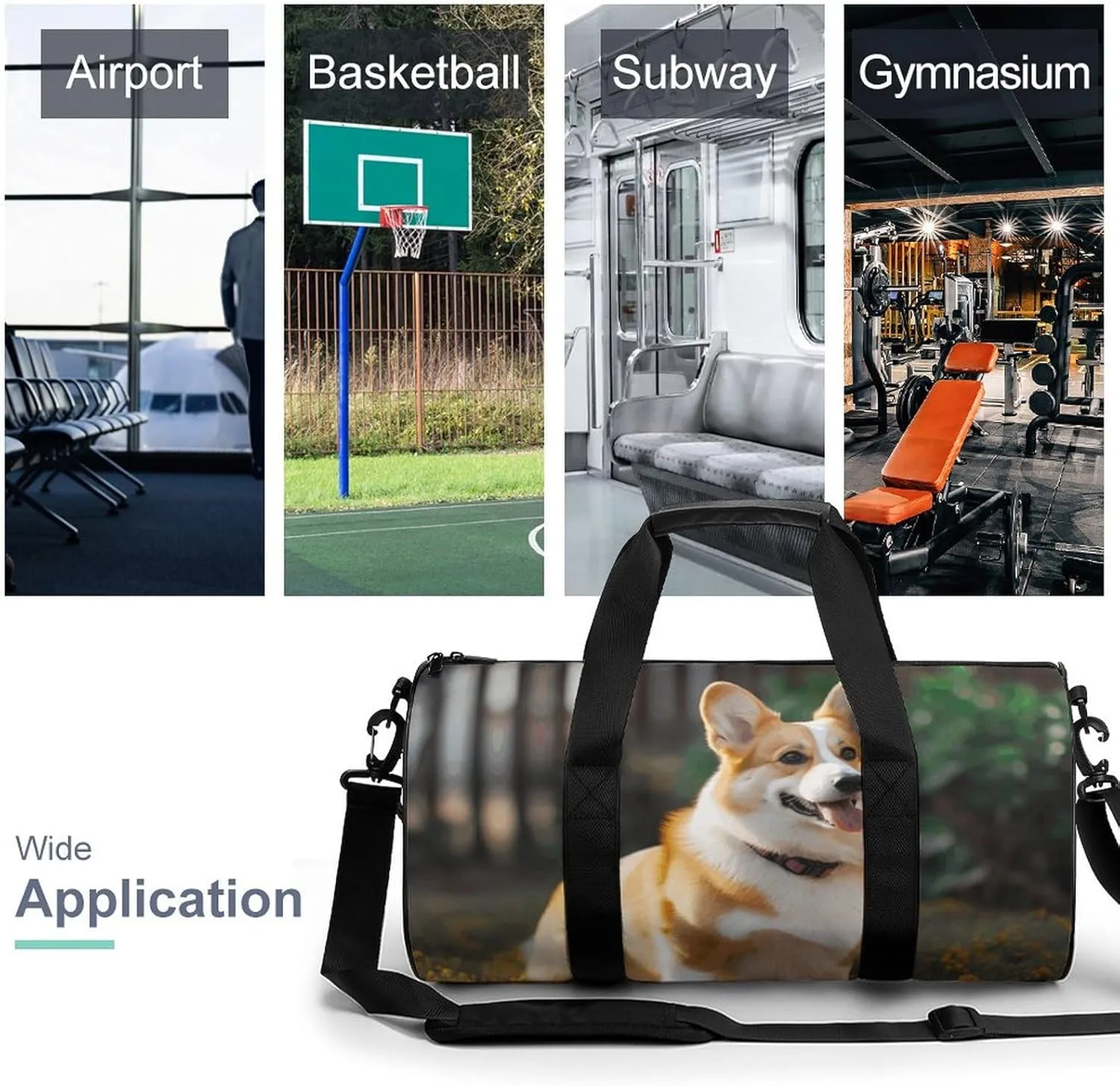 Gym Bag for Men Women Dog Corgi Duffel Bag Overnight Bag with Compartment Gym Sackpac