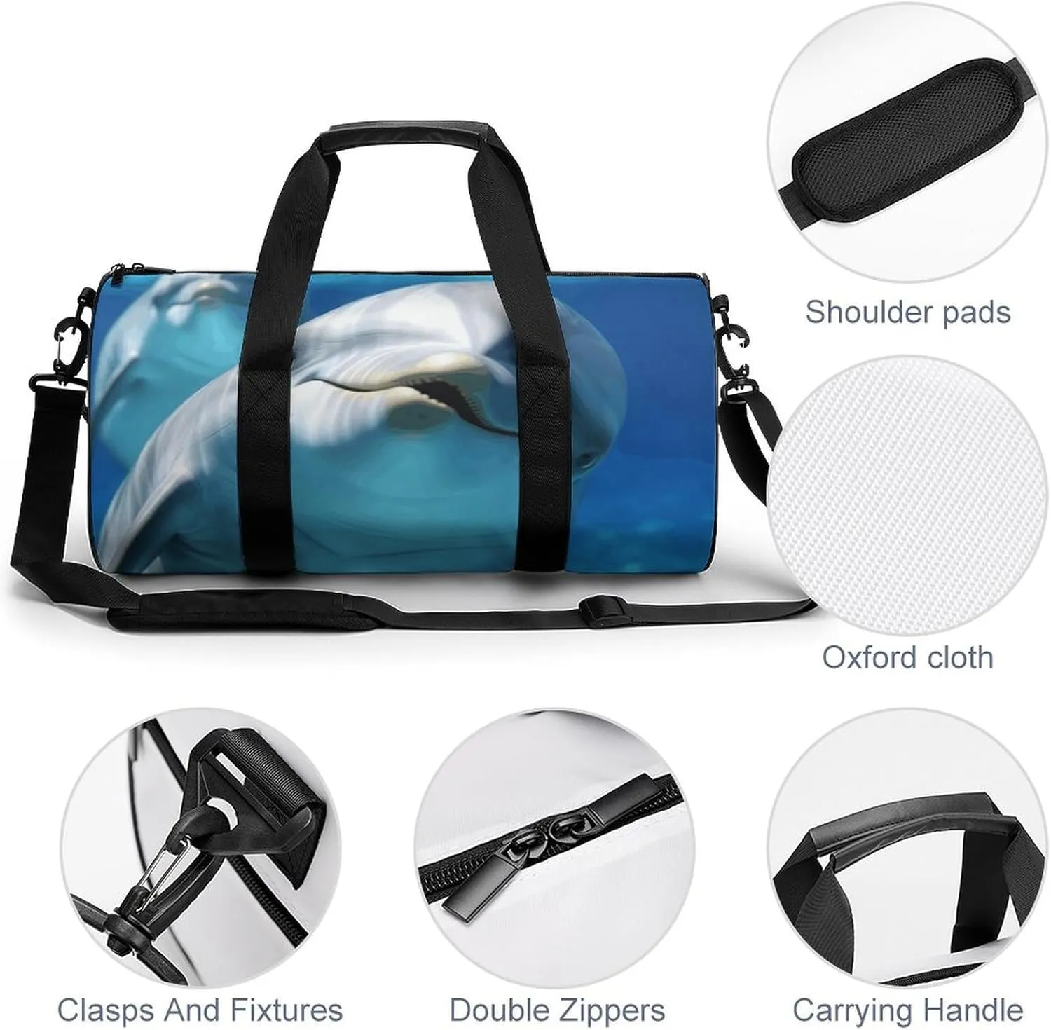Gym Bag for Men Women Dolphin with A Smile Duffel Bag Overnight Bag with Compartment Gym Sackpac