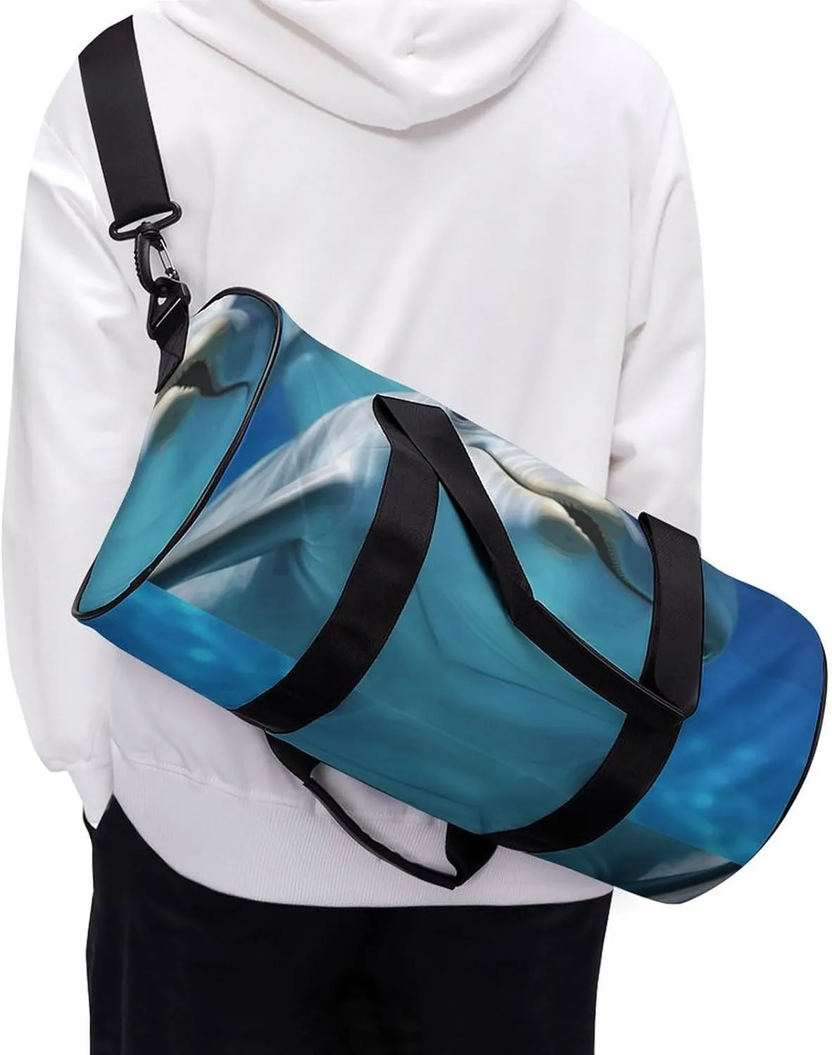 Gym Bag for Men Women Dolphin with A Smile Duffel Bag Overnight Bag with Compartment Gym Sackpac