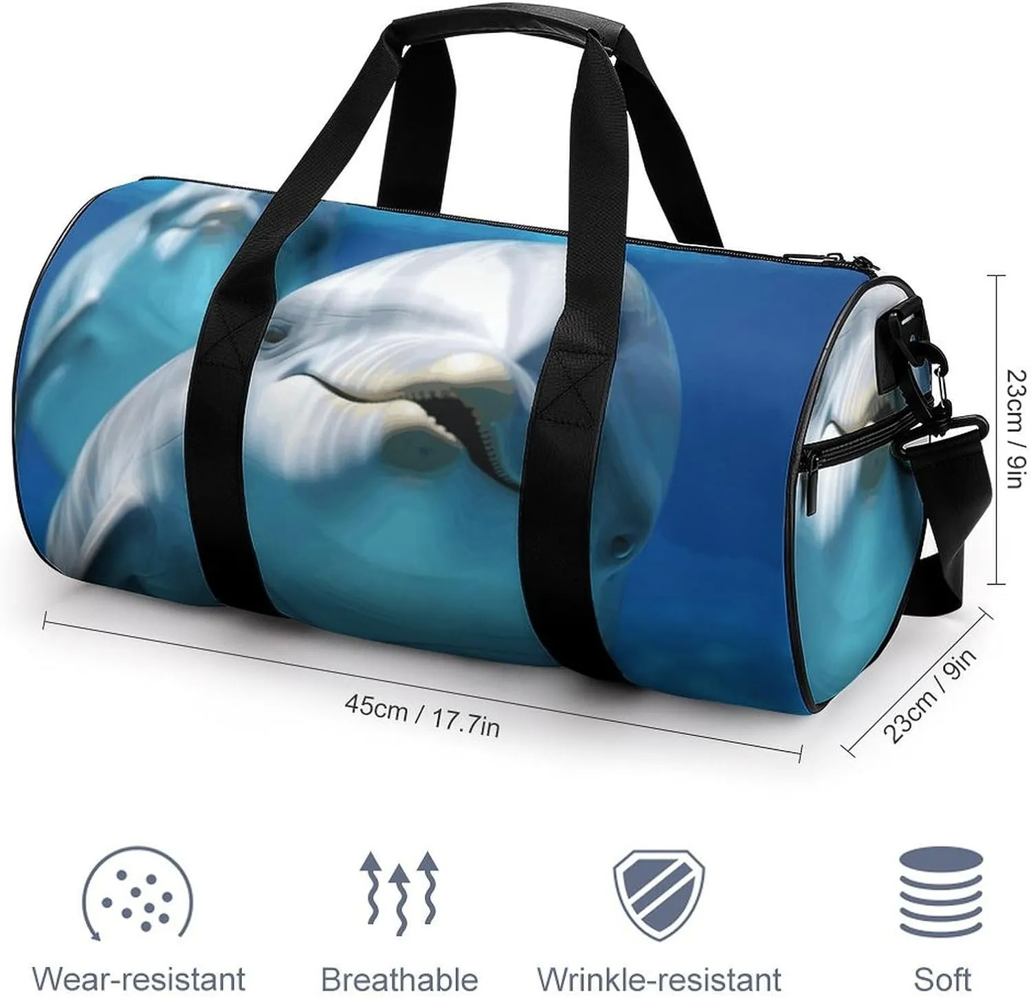 Gym Bag for Men Women Dolphin with A Smile Duffel Bag Overnight Bag with Compartment Gym Sackpac
