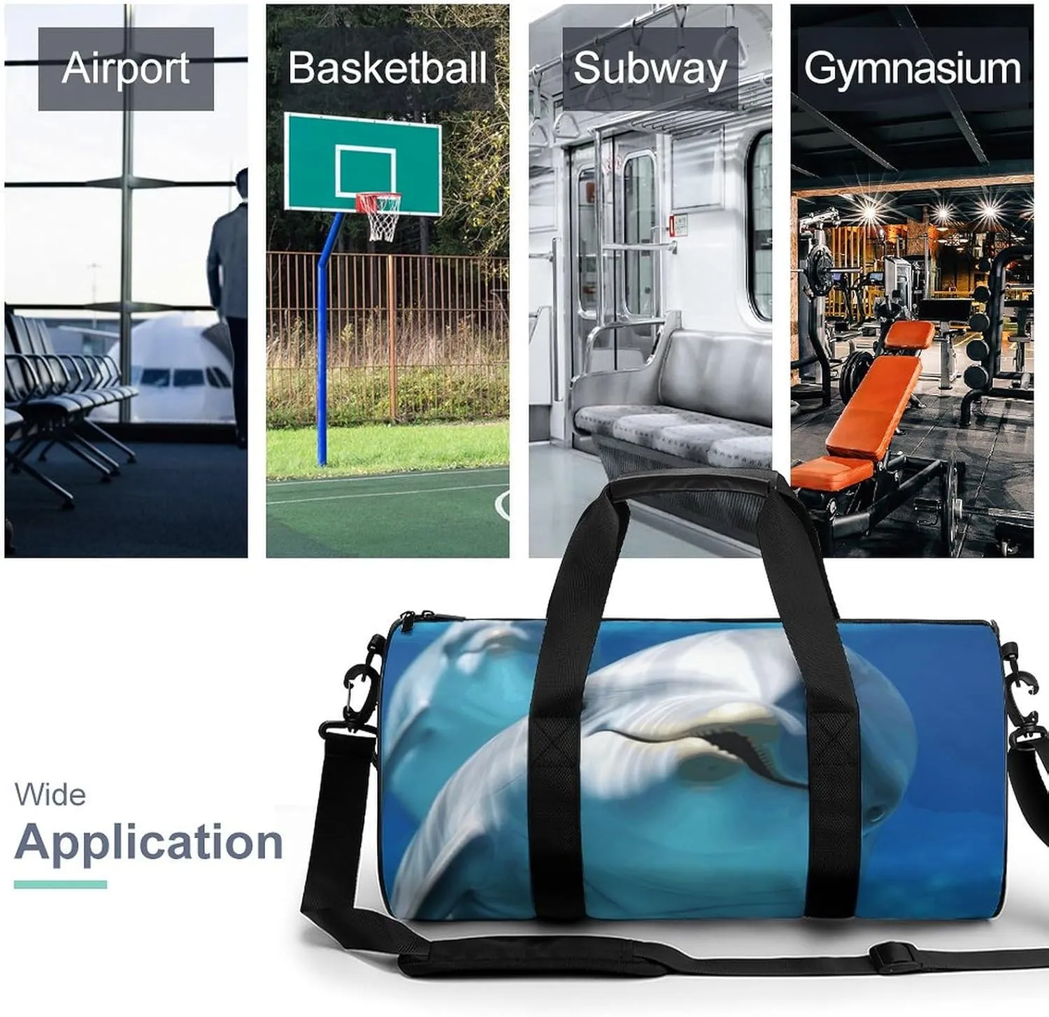 Gym Bag for Men Women Dolphin with A Smile Duffel Bag Overnight Bag with Compartment Gym Sackpac