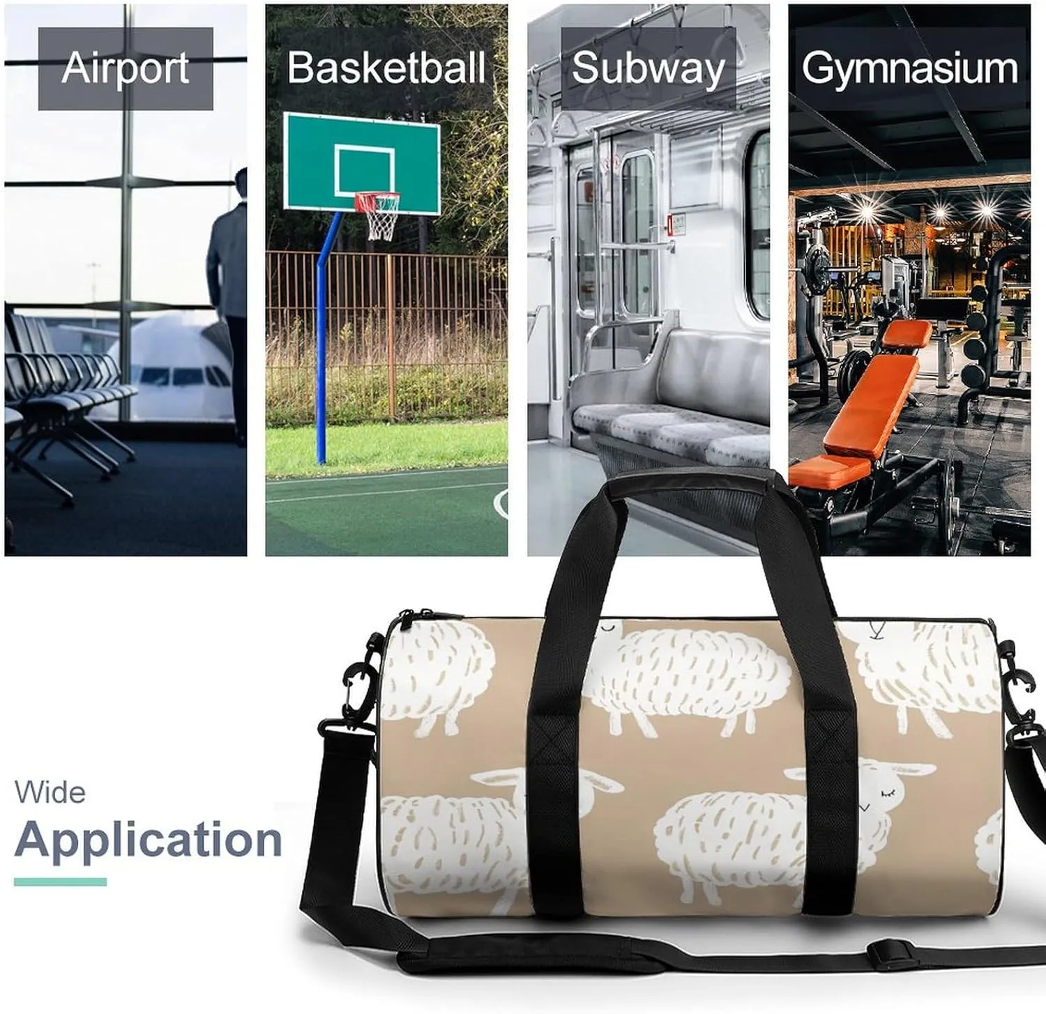 Gym Bag for Men Women Doodle Style Sheep Duffel Bag Overnight Bag with Compartment Gym Sackpac