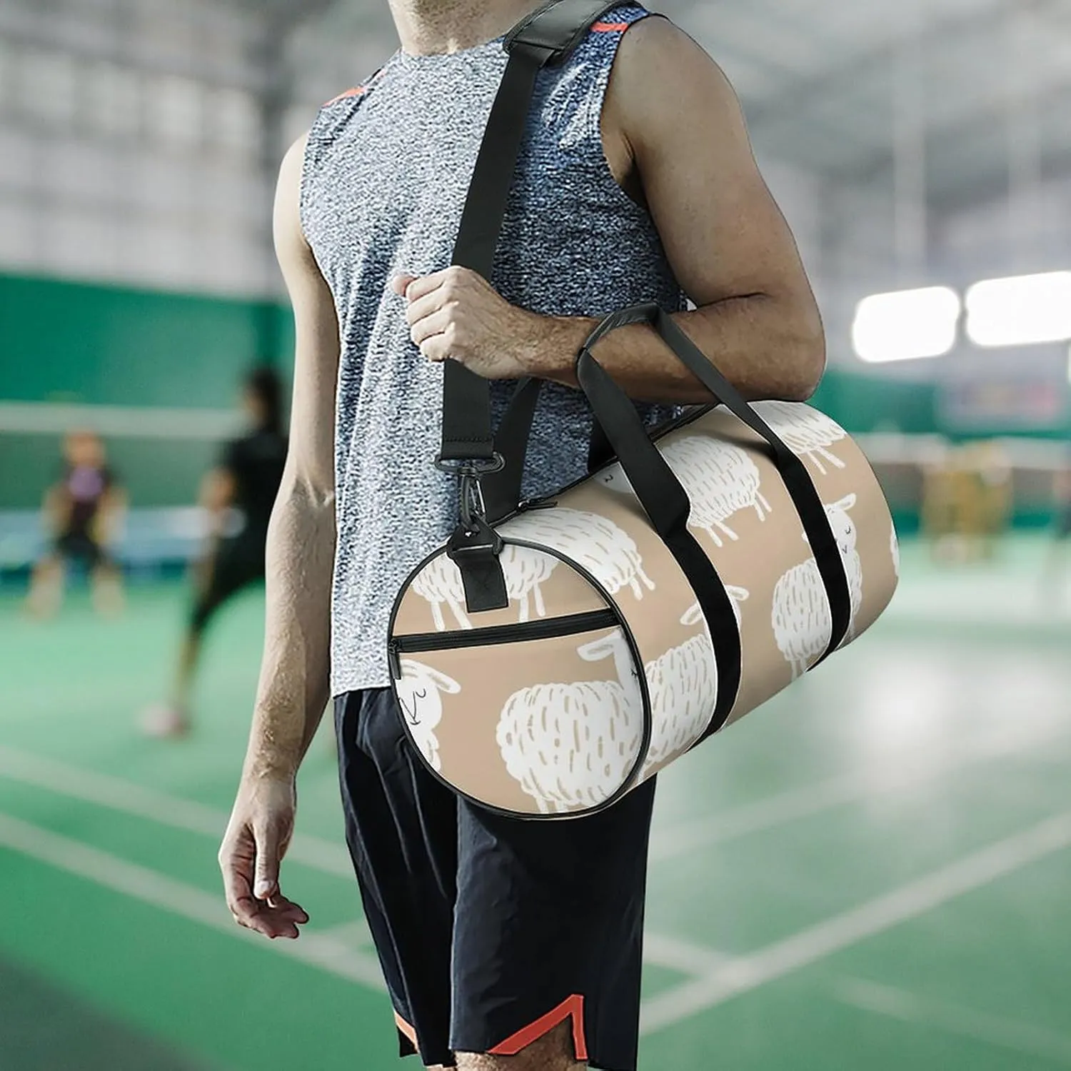 Gym Bag for Men Women Doodle Style Sheep Duffel Bag Overnight Bag with Compartment Gym Sackpac