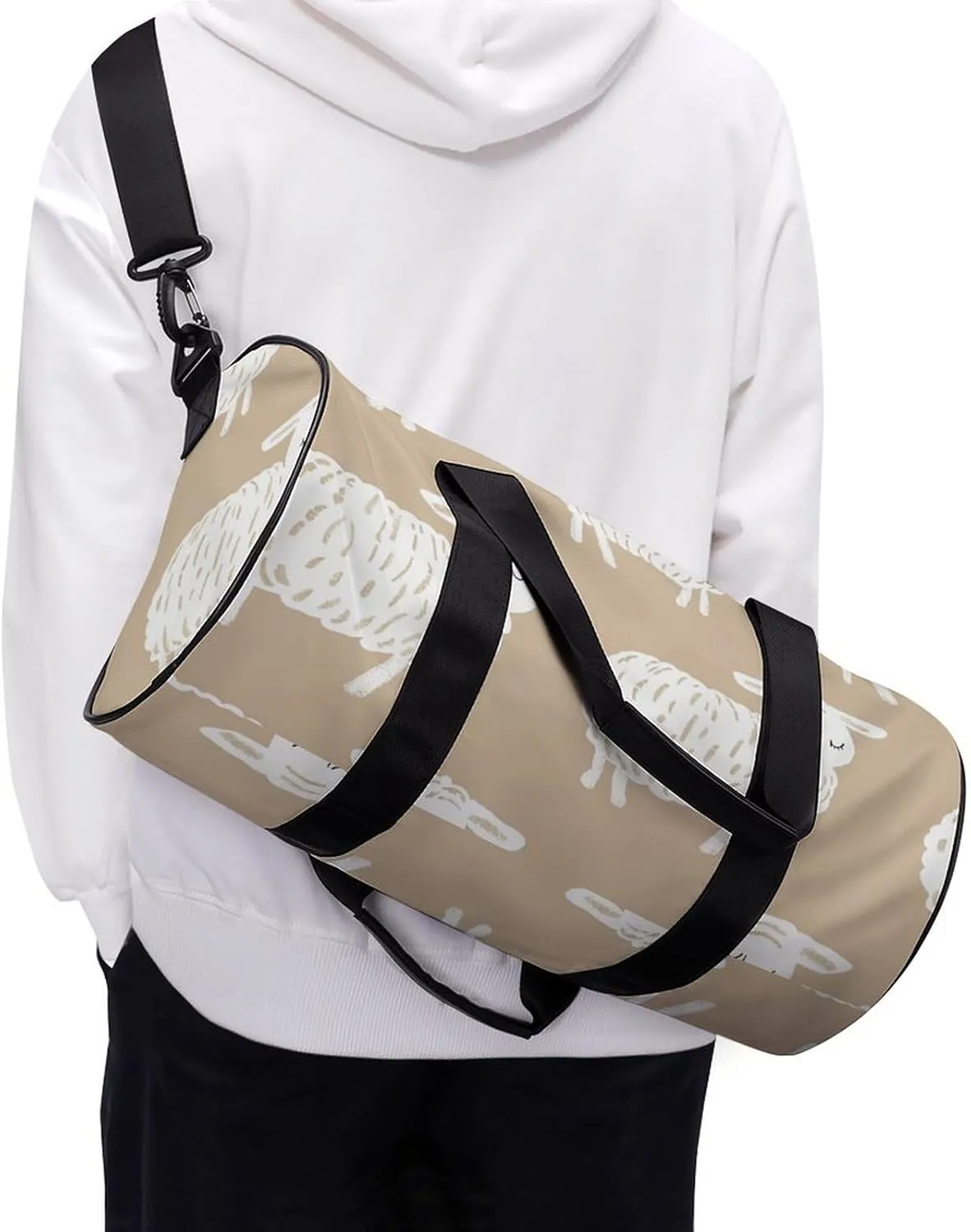 Gym Bag for Men Women Doodle Style Sheep Duffel Bag Overnight Bag with Compartment Gym Sackpac