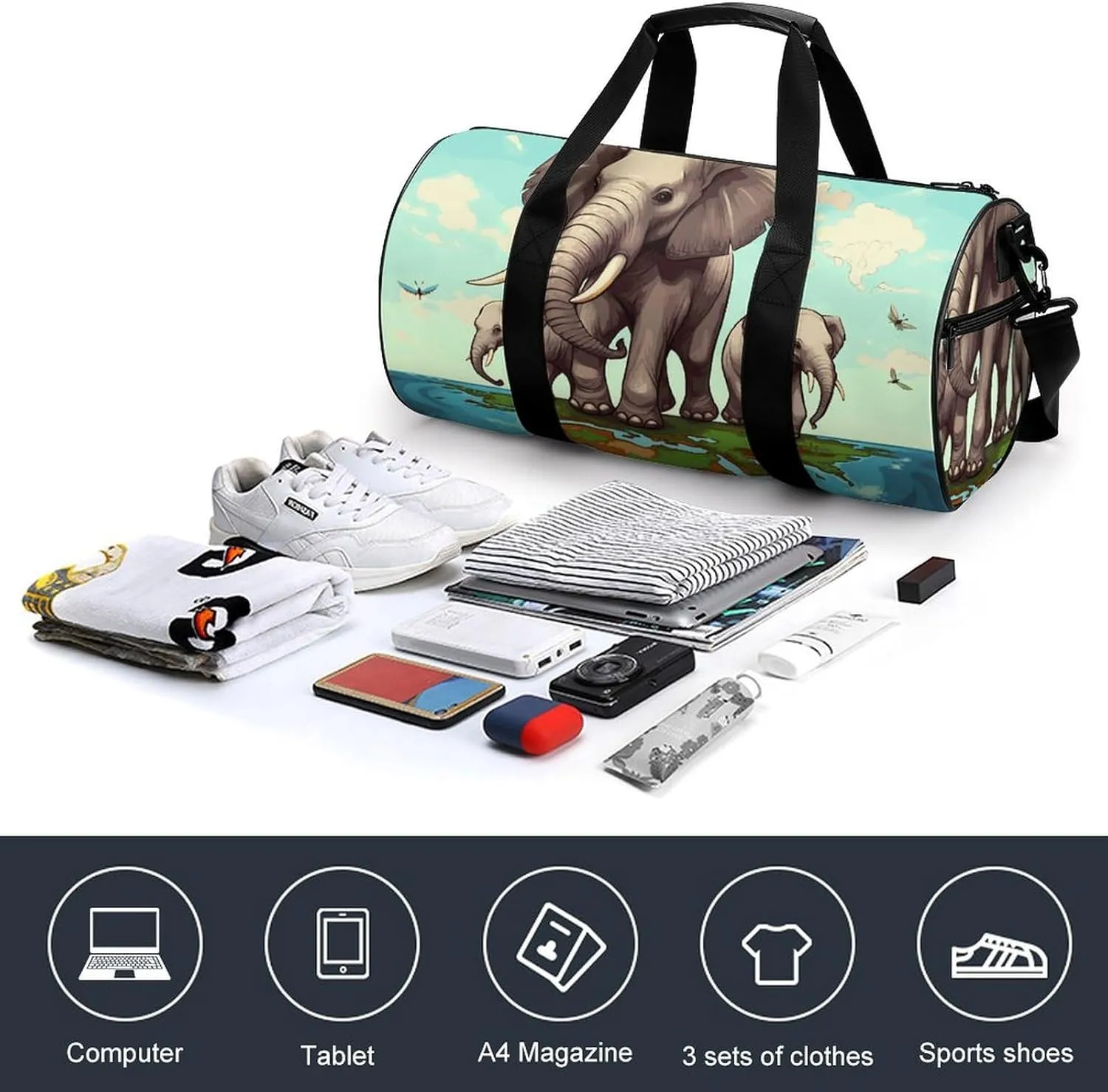 Gym Bag for Men Women Elephants Duffel Bag Overnight Bag with Compartment Gym Sackpac