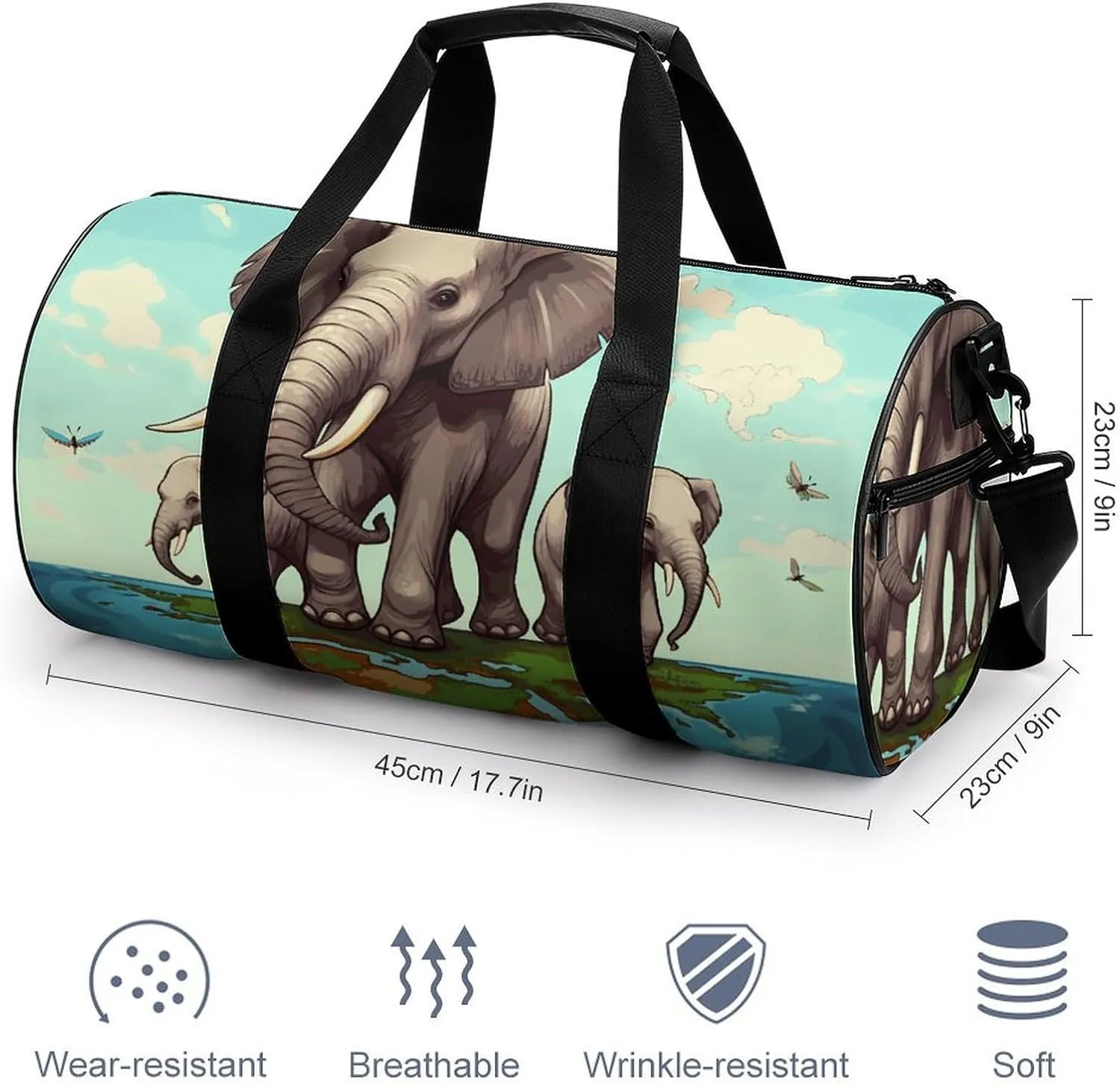 Gym Bag for Men Women Elephants Duffel Bag Overnight Bag with Compartment Gym Sackpac