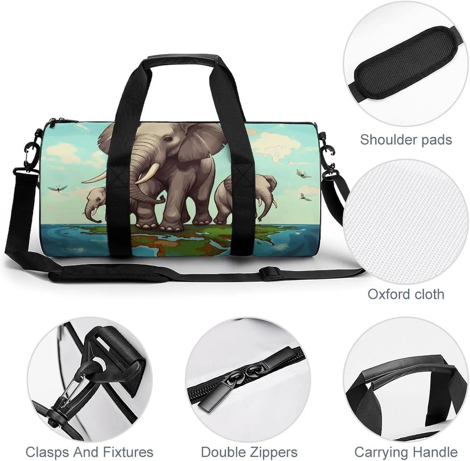 Gym Bag for Men Women Elephants Duffel Bag Overnight Bag with Compartment Gym Sackpac