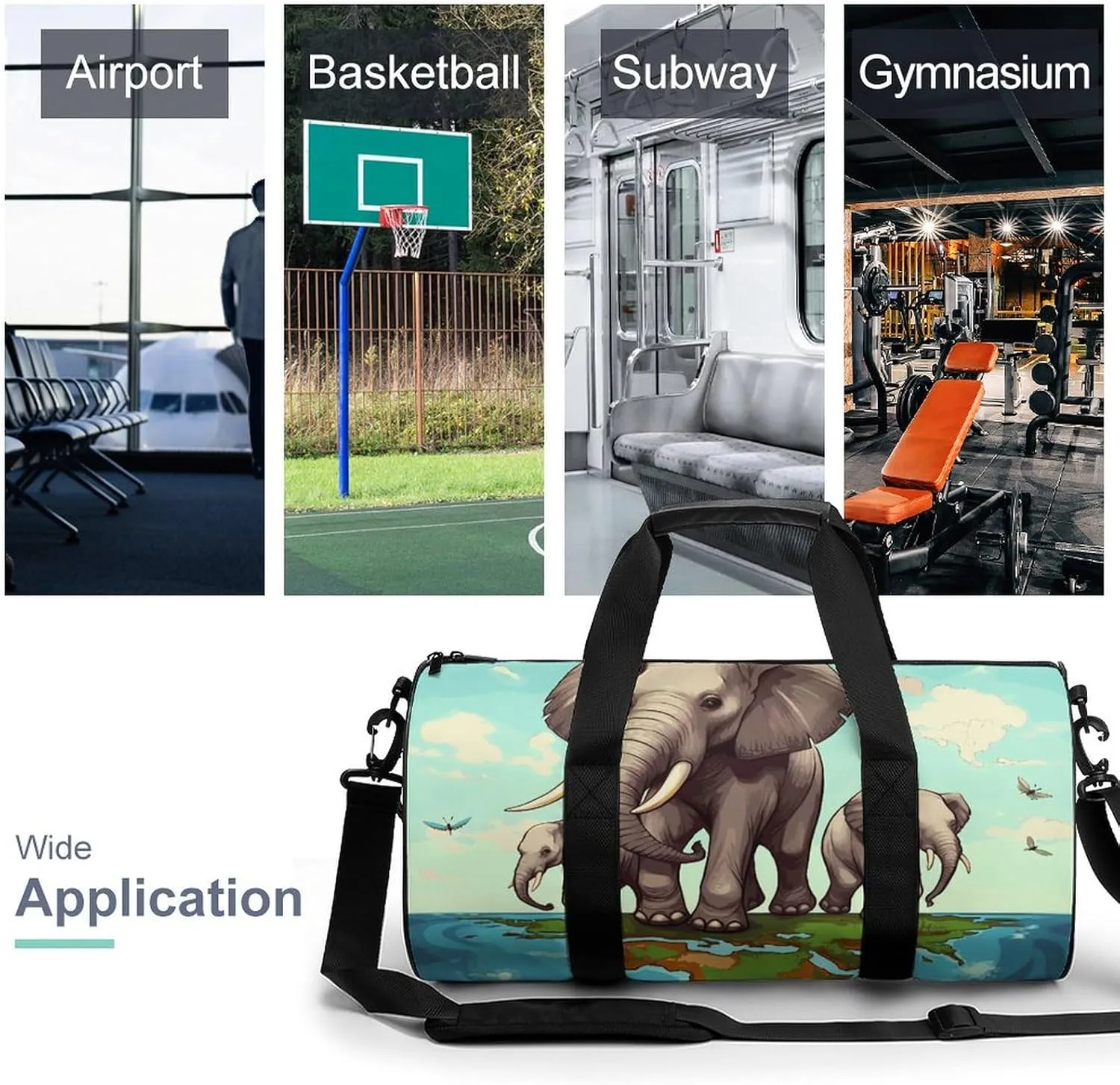 Gym Bag for Men Women Elephants Duffel Bag Overnight Bag with Compartment Gym Sackpac