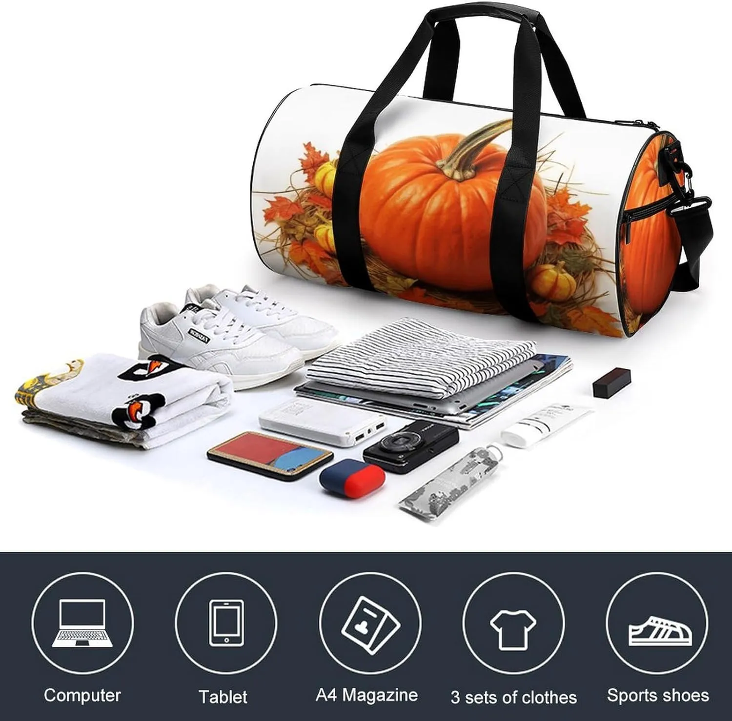 Gym Bag for Men Women Fall Pumpkin Duffel Bag Overnight Bag with Compartment Gym Sackpac