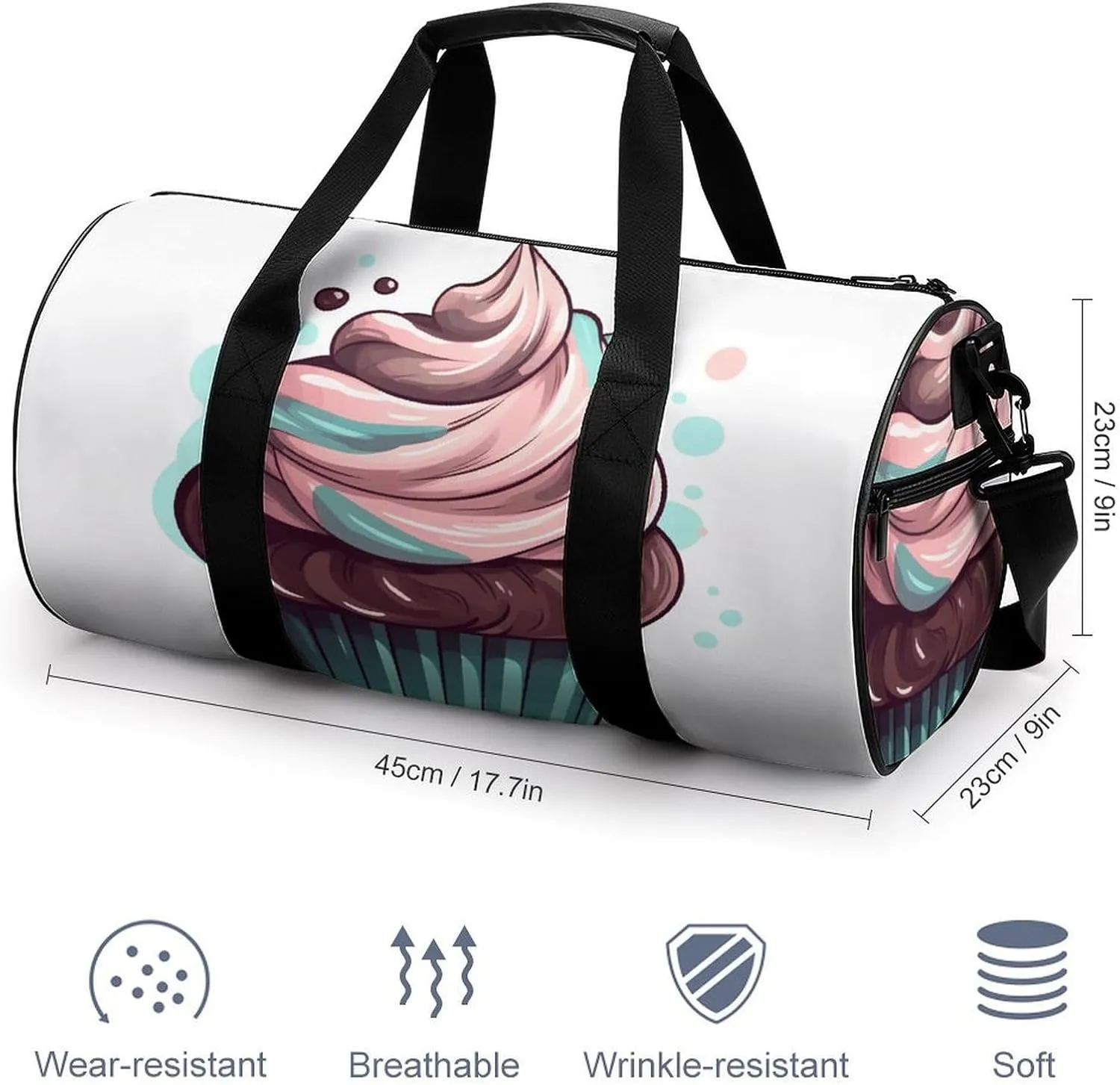 Gym Bag for Men Women Flat Cupcakes Duffel Bag Overnight Bag with Compartment Gym Sackpac