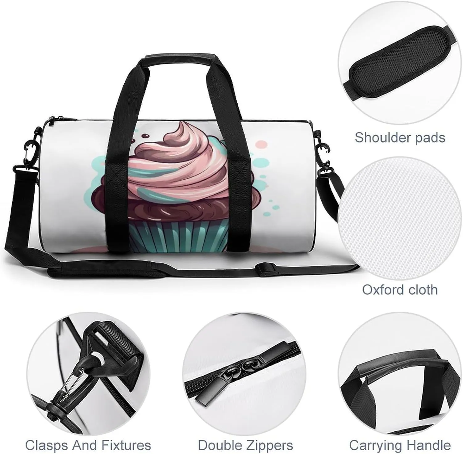 Gym Bag for Men Women Flat Cupcakes Duffel Bag Overnight Bag with Compartment Gym Sackpac
