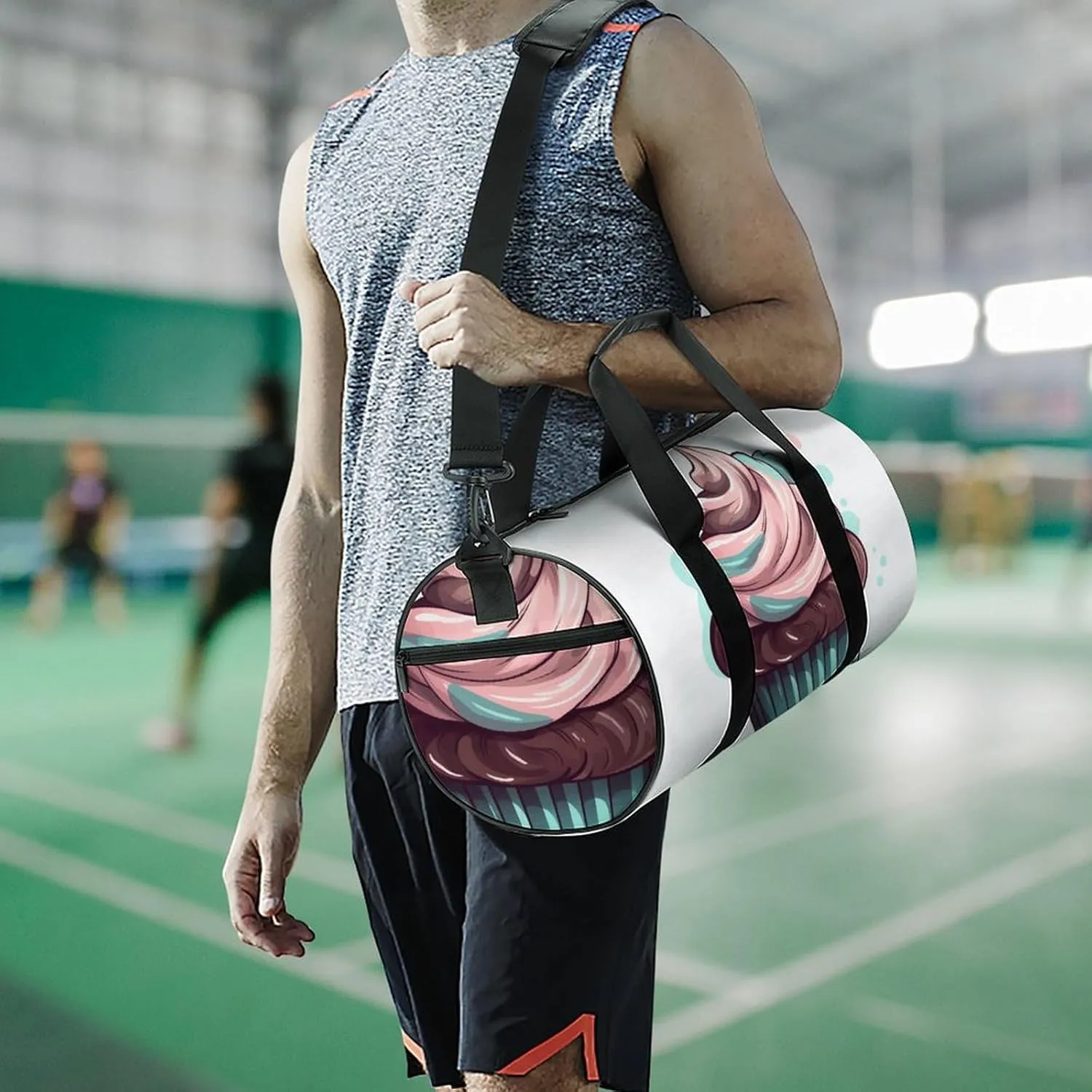 Gym Bag for Men Women Flat Cupcakes Duffel Bag Overnight Bag with Compartment Gym Sackpac