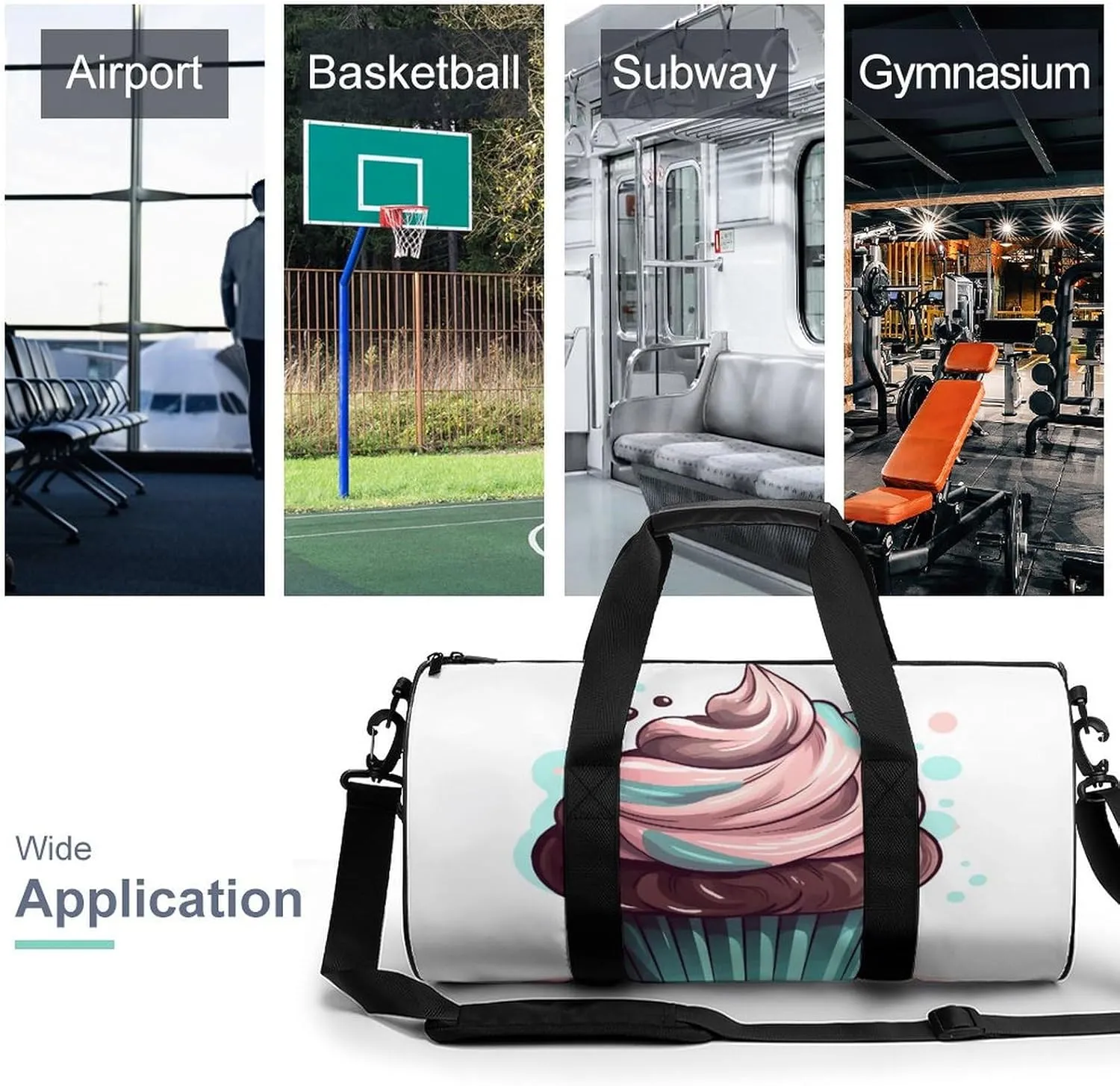 Gym Bag for Men Women Flat Cupcakes Duffel Bag Overnight Bag with Compartment Gym Sackpac