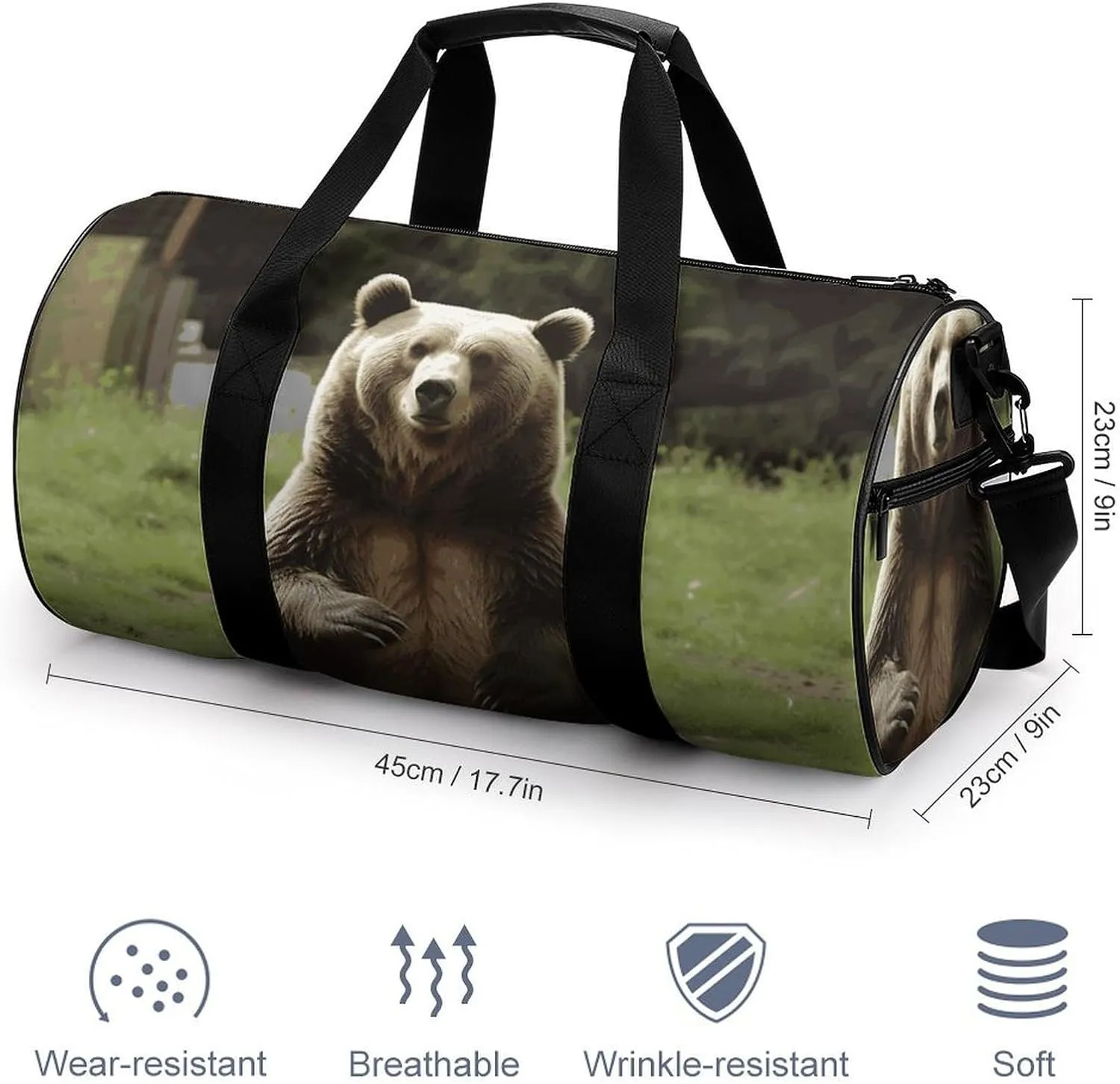 Gym Bag for Men Women Hi Bear Sit on The Lawn Duffel Bag Overnight Bag with Compartment Gym Sackpac
