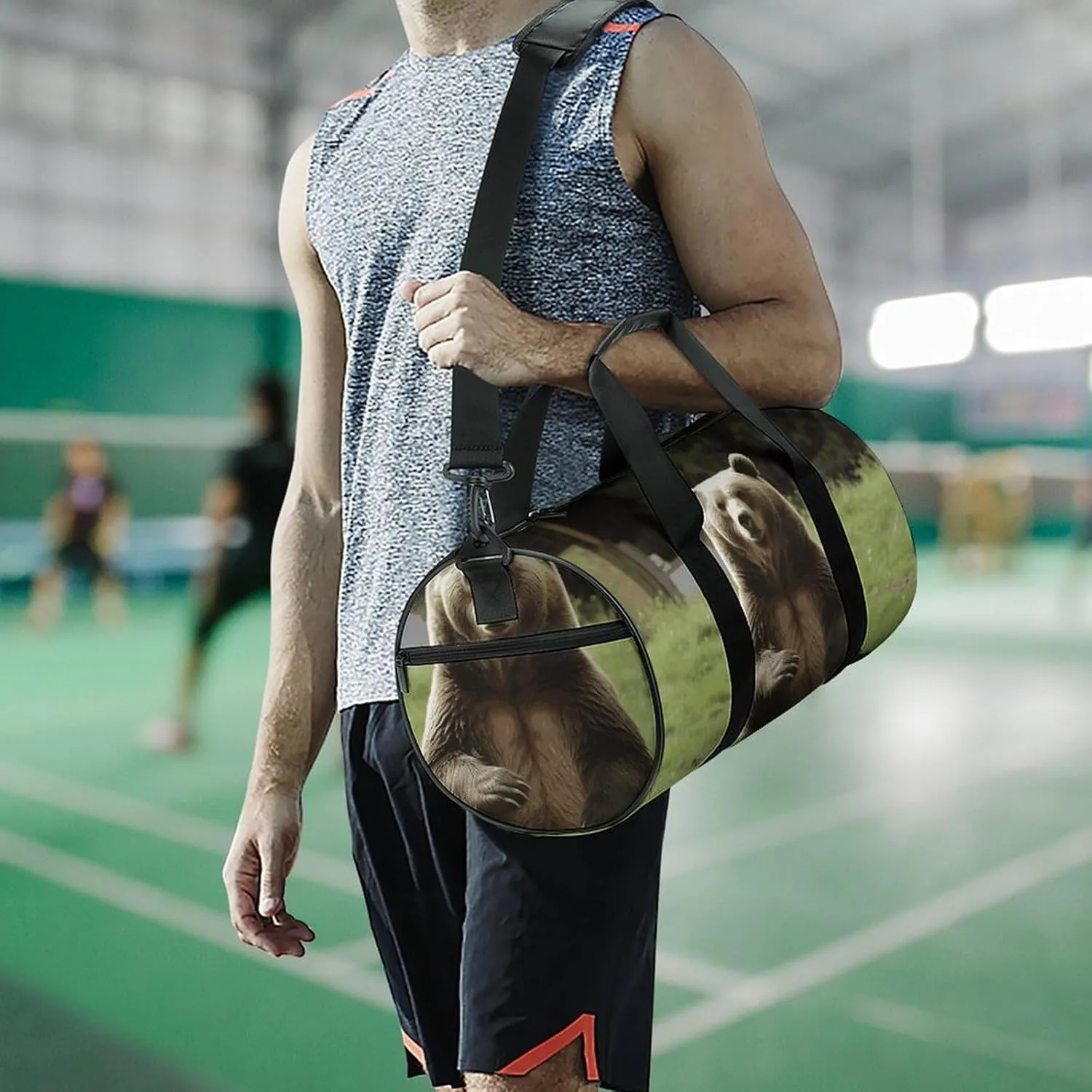 Gym Bag for Men Women Hi Bear Sit on The Lawn Duffel Bag Overnight Bag with Compartment Gym Sackpac