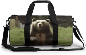 Gym Bag for Men Women Hi Bear Sit on The Lawn Duffel Bag Overnight Bag with Compartment Gym Sackpac