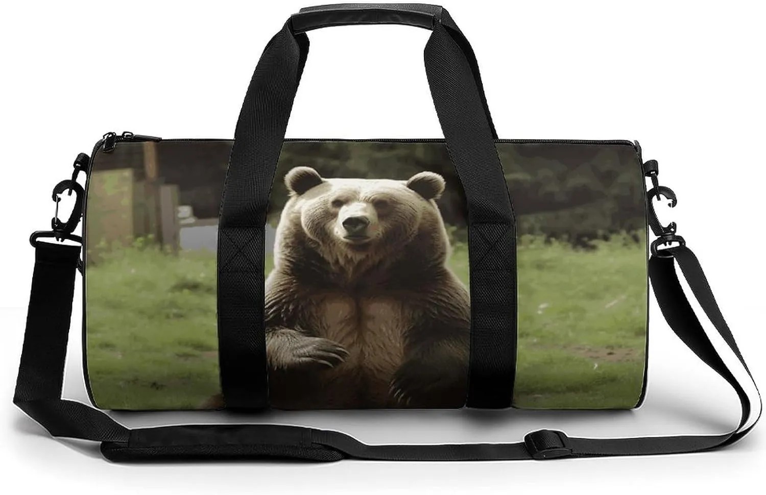 Gym Bag for Men Women Hi Bear Sit on The Lawn Duffel Bag Overnight Bag with Compartment Gym Sackpac