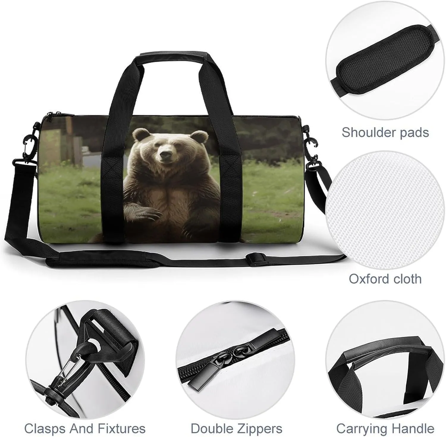 Gym Bag for Men Women Hi Bear Sit on The Lawn Duffel Bag Overnight Bag with Compartment Gym Sackpac