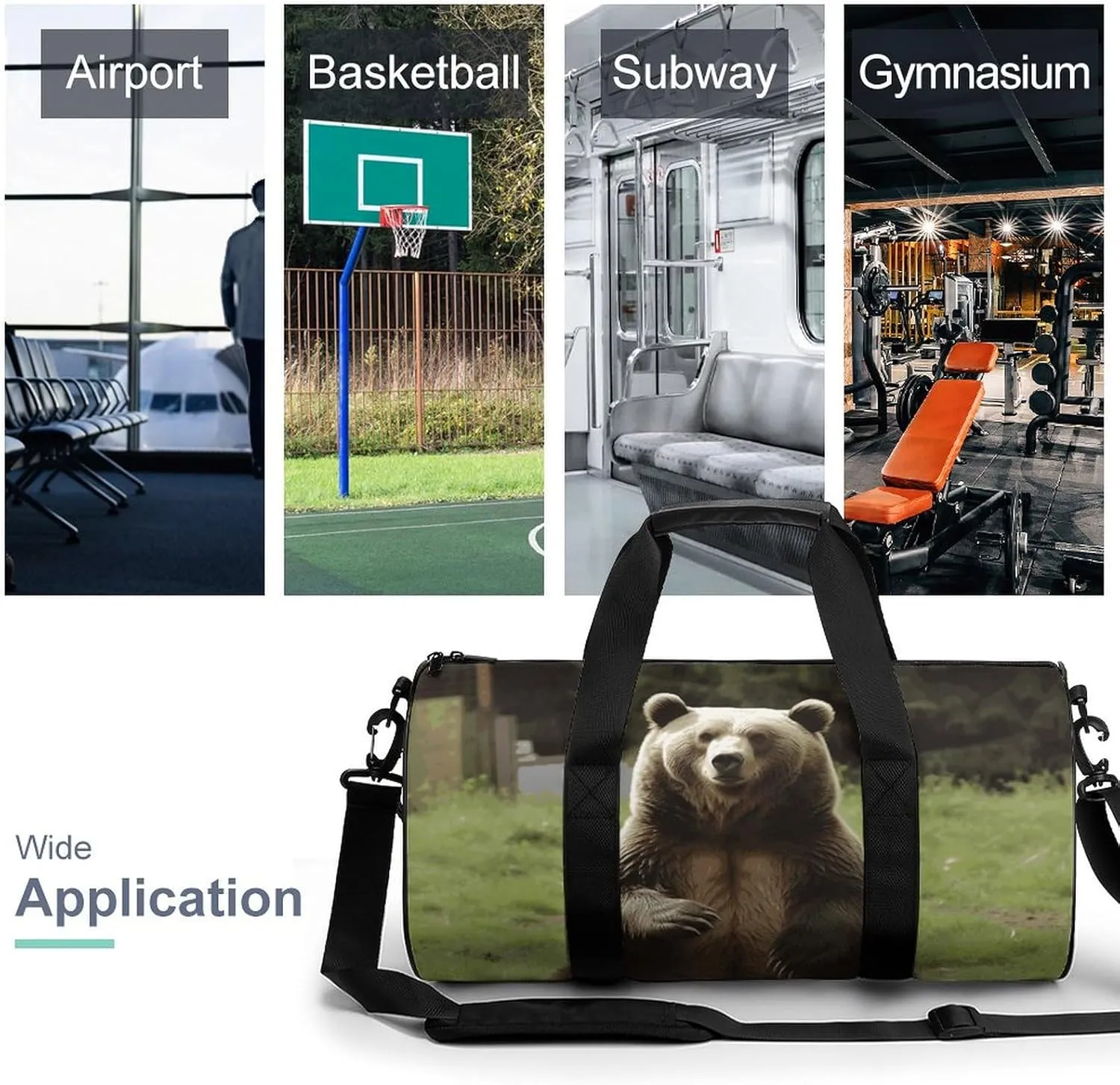 Gym Bag for Men Women Hi Bear Sit on The Lawn Duffel Bag Overnight Bag with Compartment Gym Sackpac