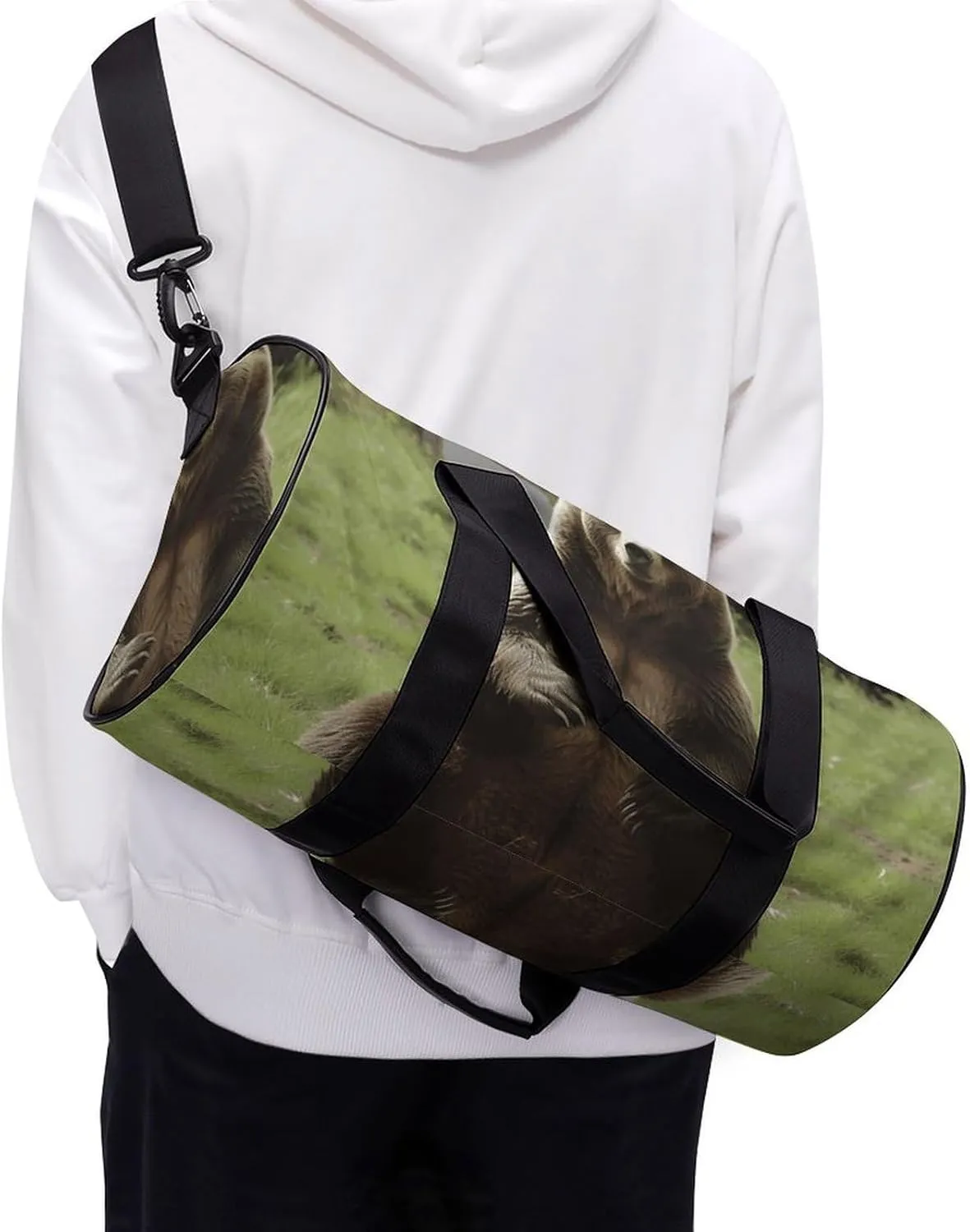 Gym Bag for Men Women Hi Bear Sit on The Lawn Duffel Bag Overnight Bag with Compartment Gym Sackpac