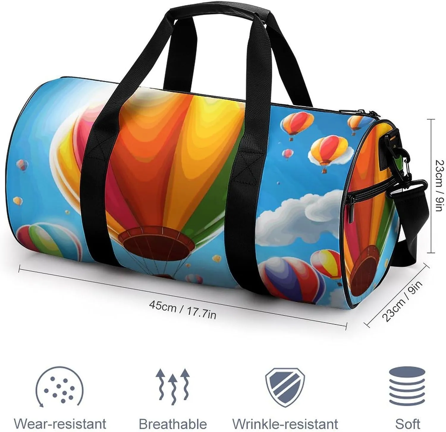 Gym Bag for Men Women Hot Air Balloon Pattern Duffel Bag Overnight Bag with Compartment Gym Sackpac