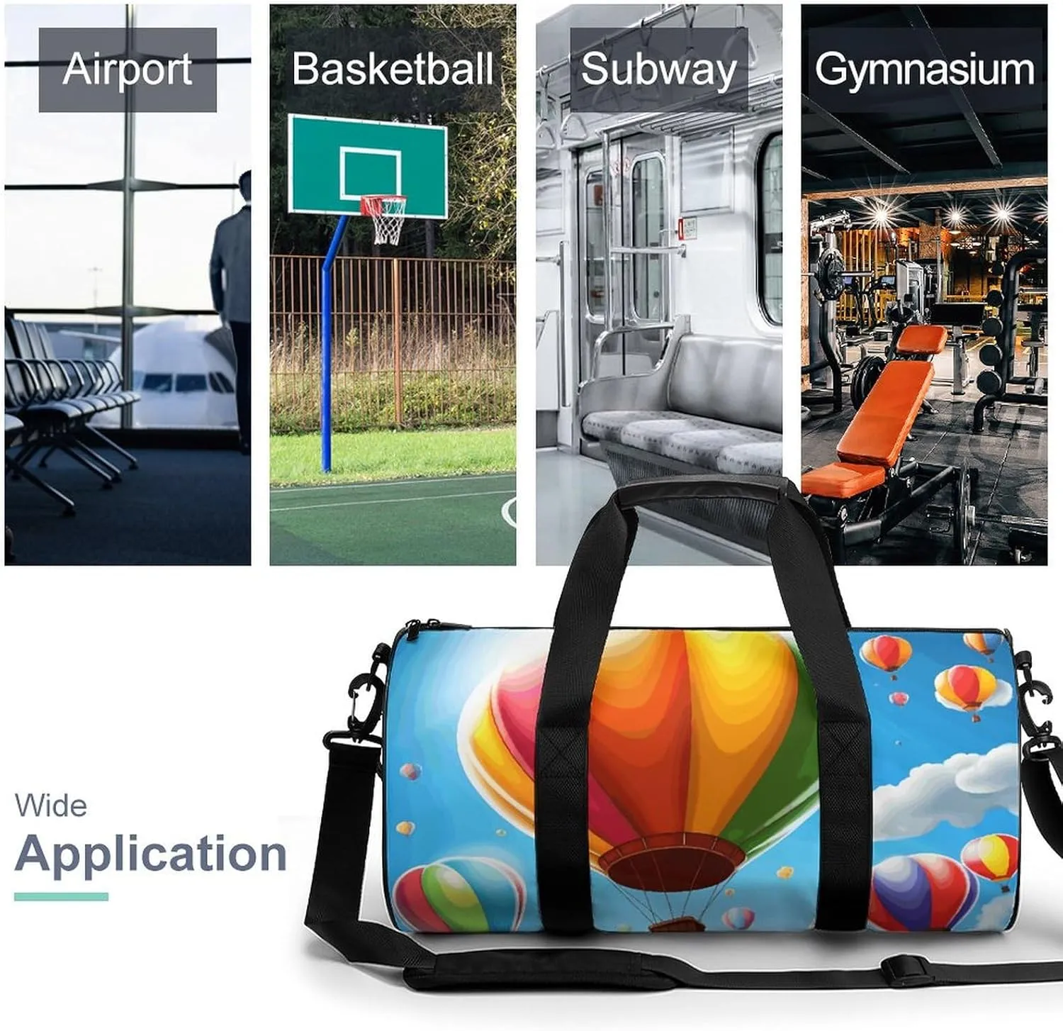 Gym Bag for Men Women Hot Air Balloon Pattern Duffel Bag Overnight Bag with Compartment Gym Sackpac