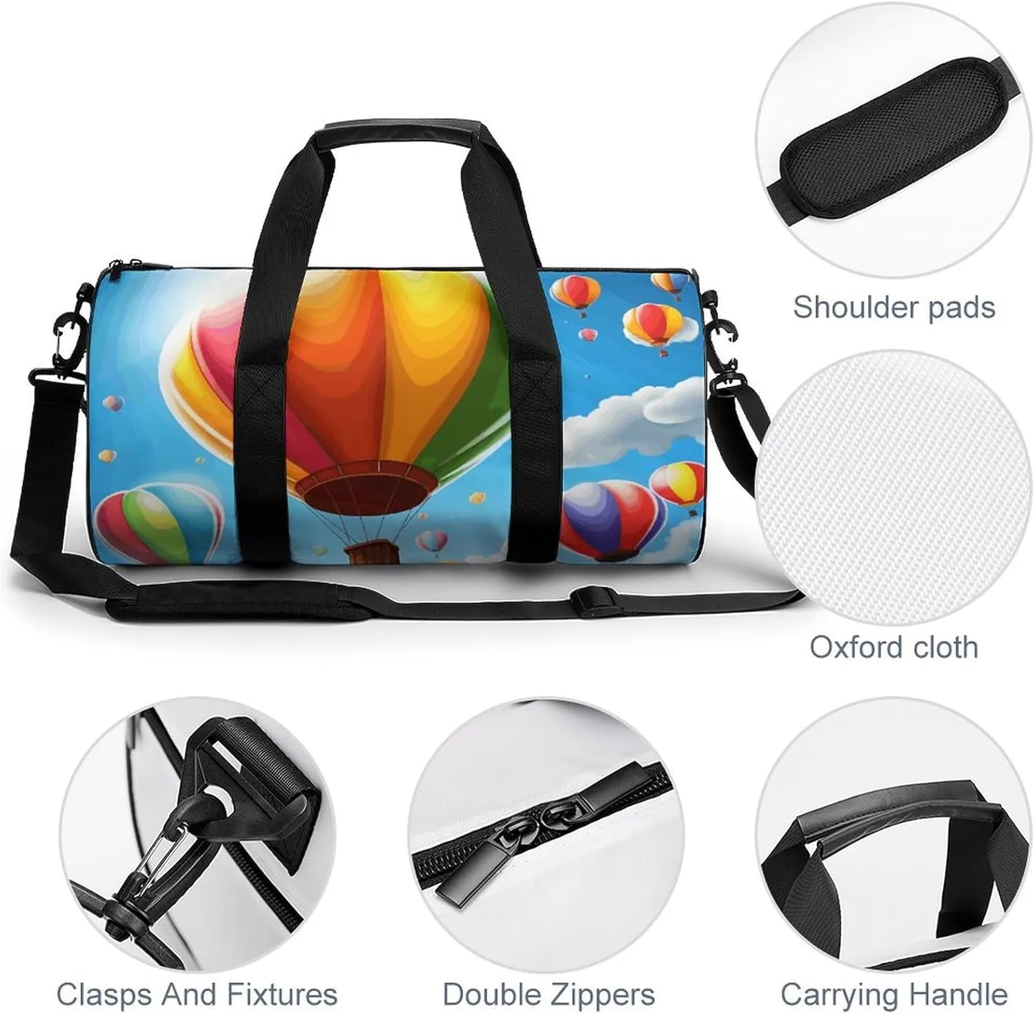 Gym Bag for Men Women Hot Air Balloon Pattern Duffel Bag Overnight Bag with Compartment Gym Sackpac