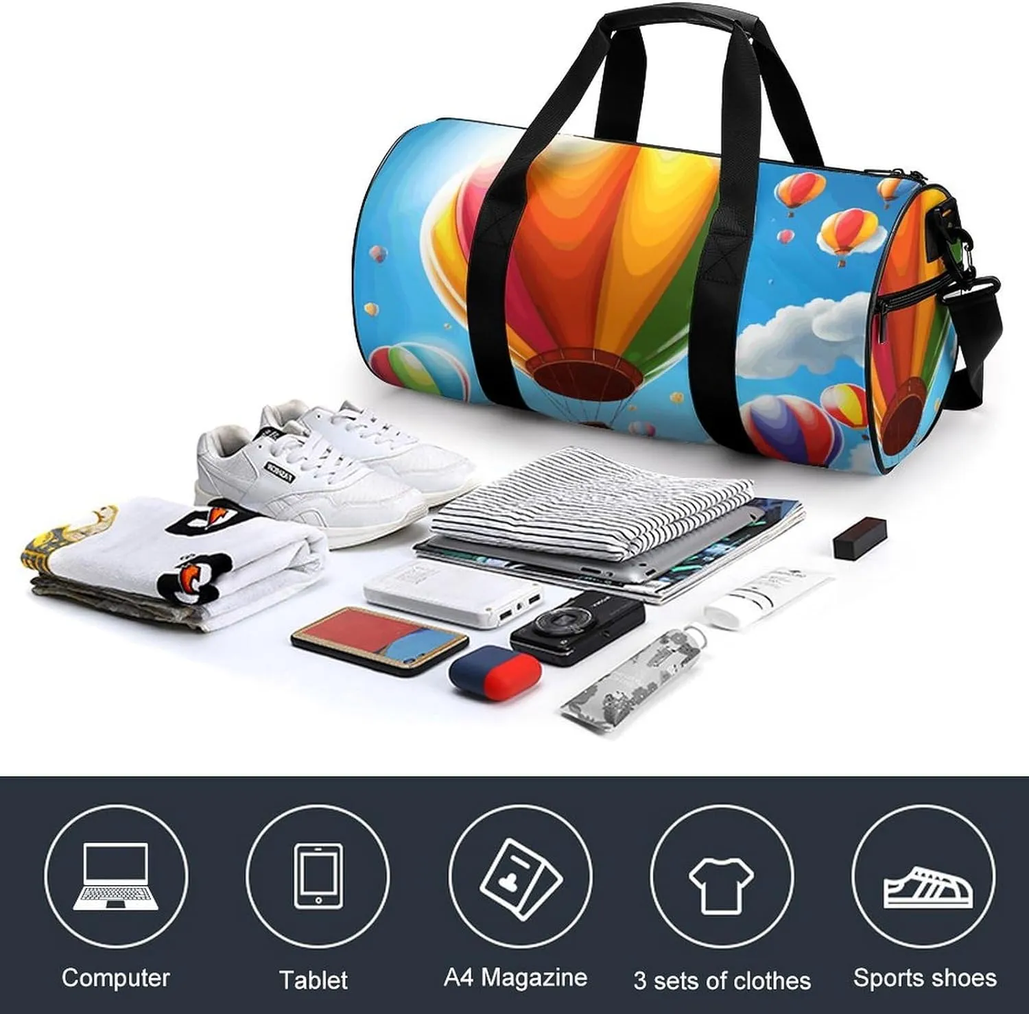 Gym Bag for Men Women Hot Air Balloon Pattern Duffel Bag Overnight Bag with Compartment Gym Sackpac