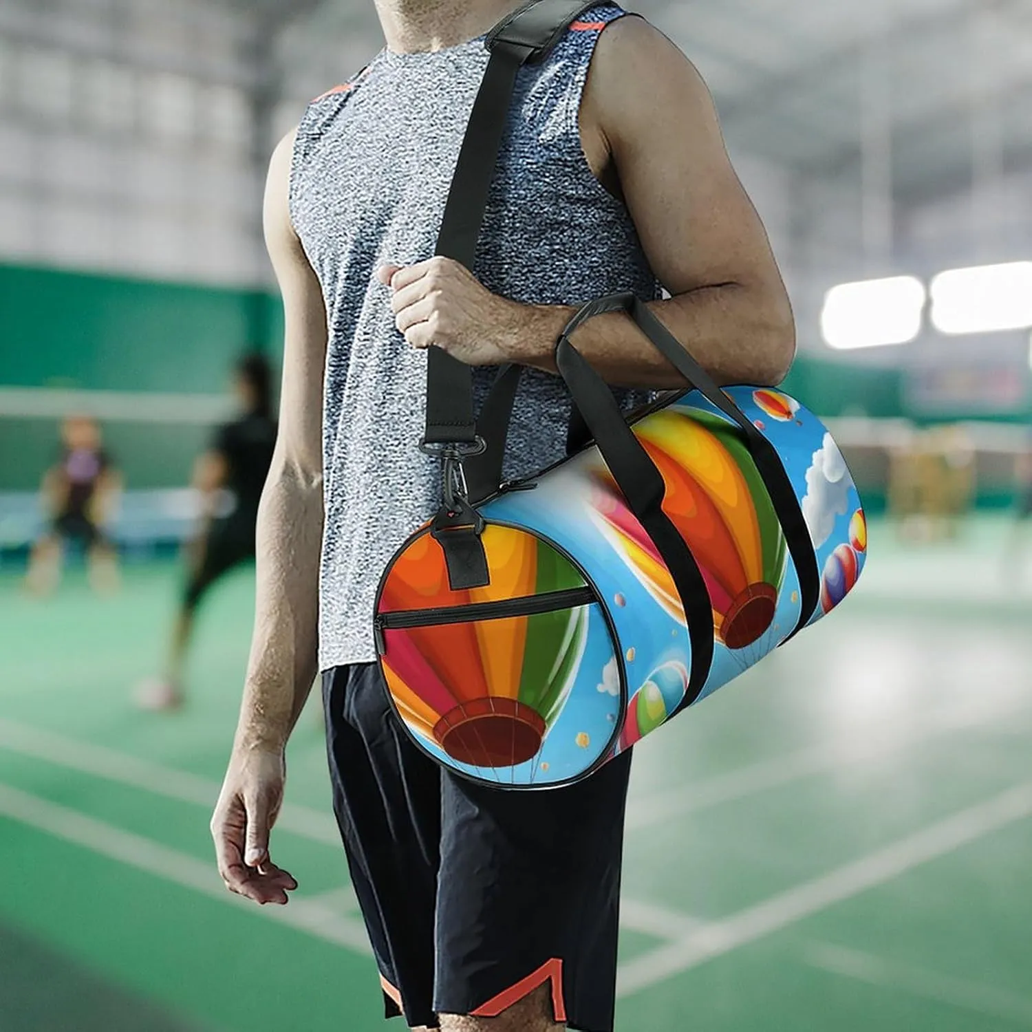 Gym Bag for Men Women Hot Air Balloon Pattern Duffel Bag Overnight Bag with Compartment Gym Sackpac