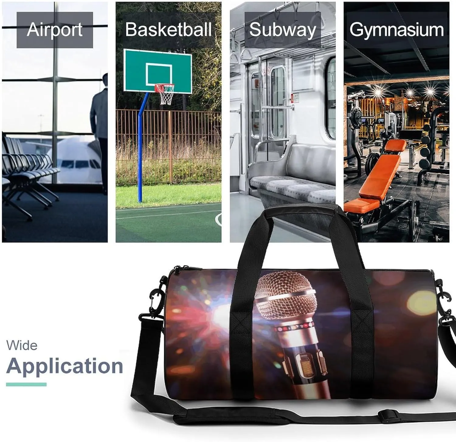 Gym Bag for Men Women Karaoke Microphone Duffel Bag Overnight Bag with Compartment Gym Sackpac