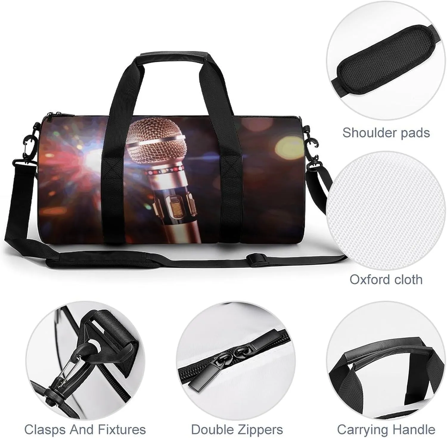 Gym Bag for Men Women Karaoke Microphone Duffel Bag Overnight Bag with Compartment Gym Sackpac
