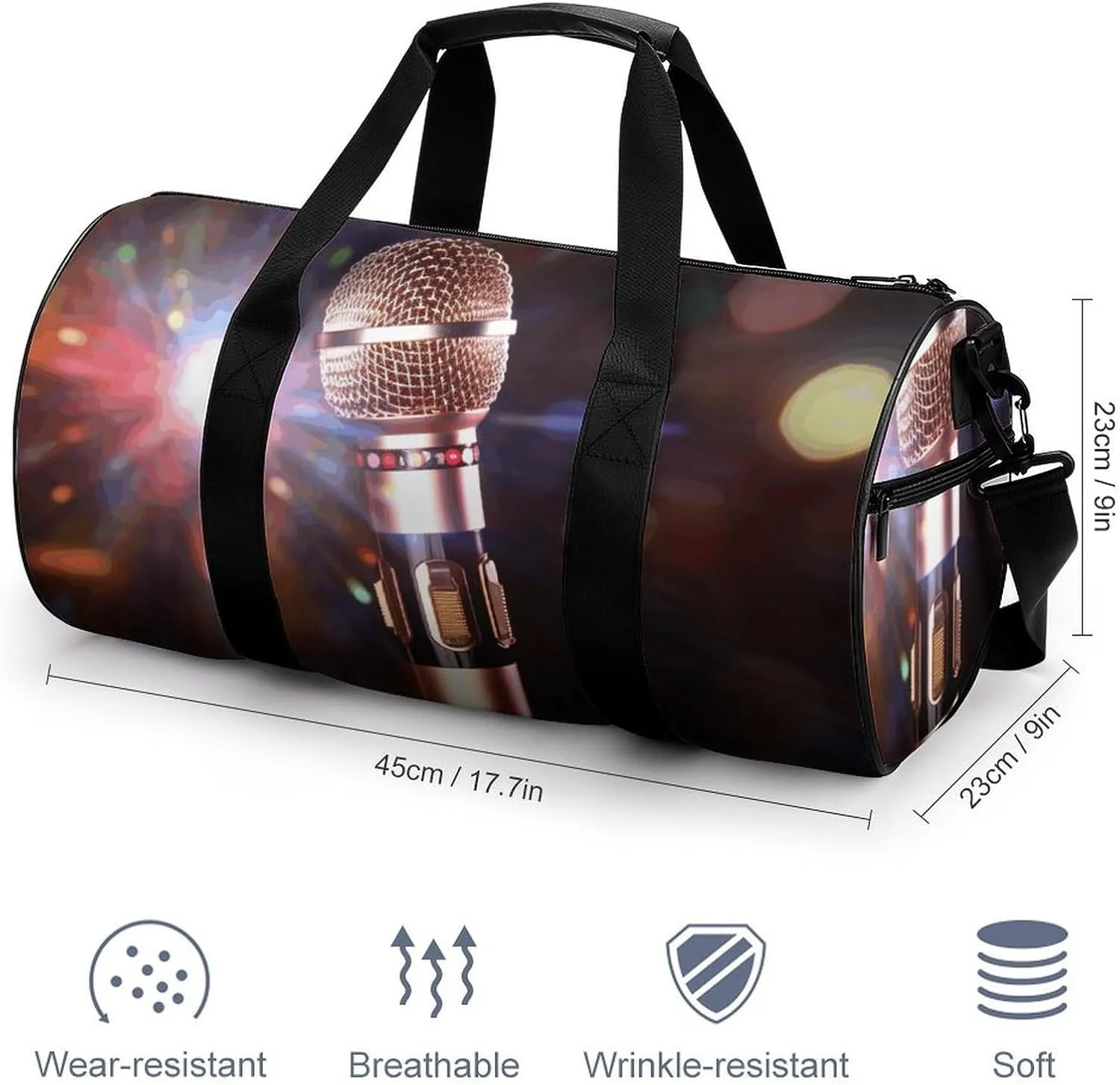 Gym Bag for Men Women Karaoke Microphone Duffel Bag Overnight Bag with Compartment Gym Sackpac