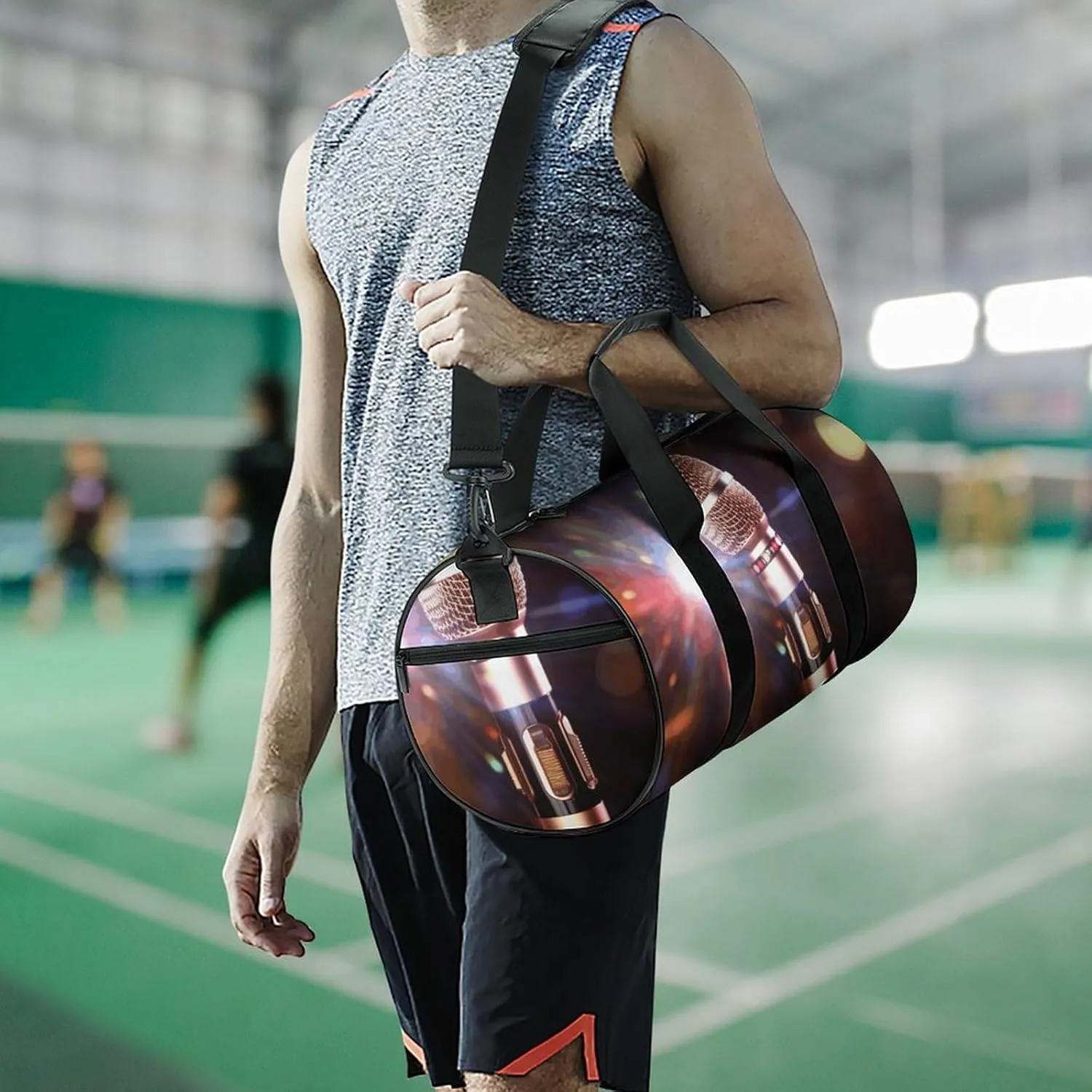 Gym Bag for Men Women Karaoke Microphone Duffel Bag Overnight Bag with Compartment Gym Sackpac