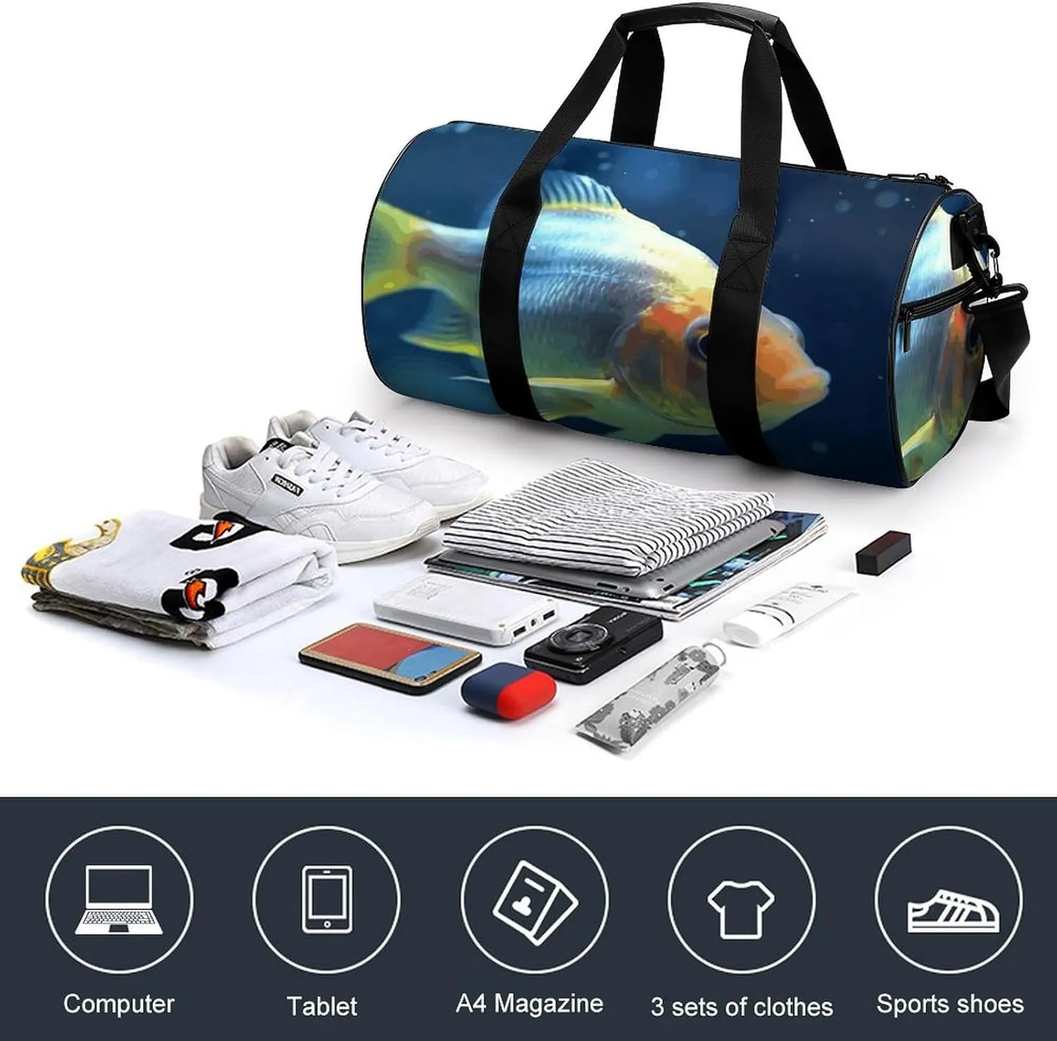 Gym Bag for Men Women Lonely Fish Duffel Bag Overnight Bag with Compartment Gym Sackpac