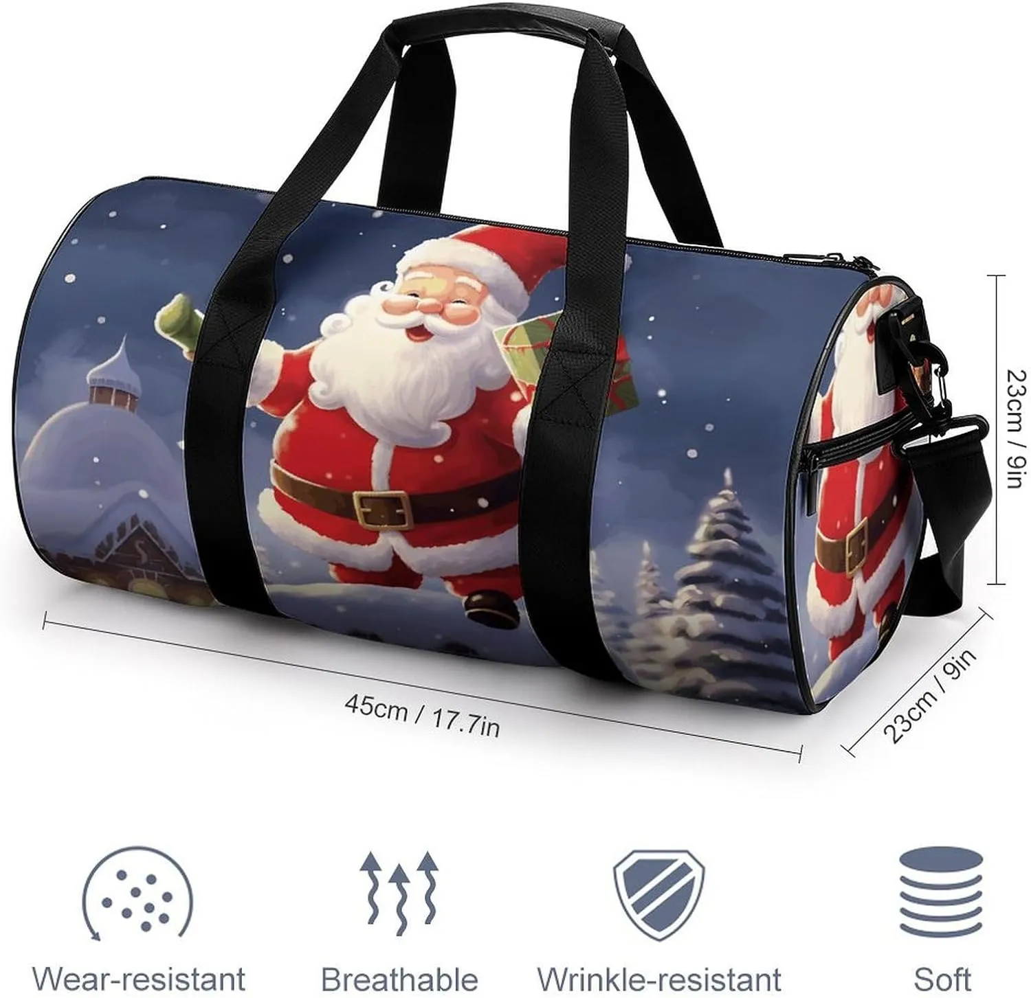 Gym Bag for Men Women Merry Christmas Santa Duffel Bag Overnight Bag with Compartment Gym Sackpac