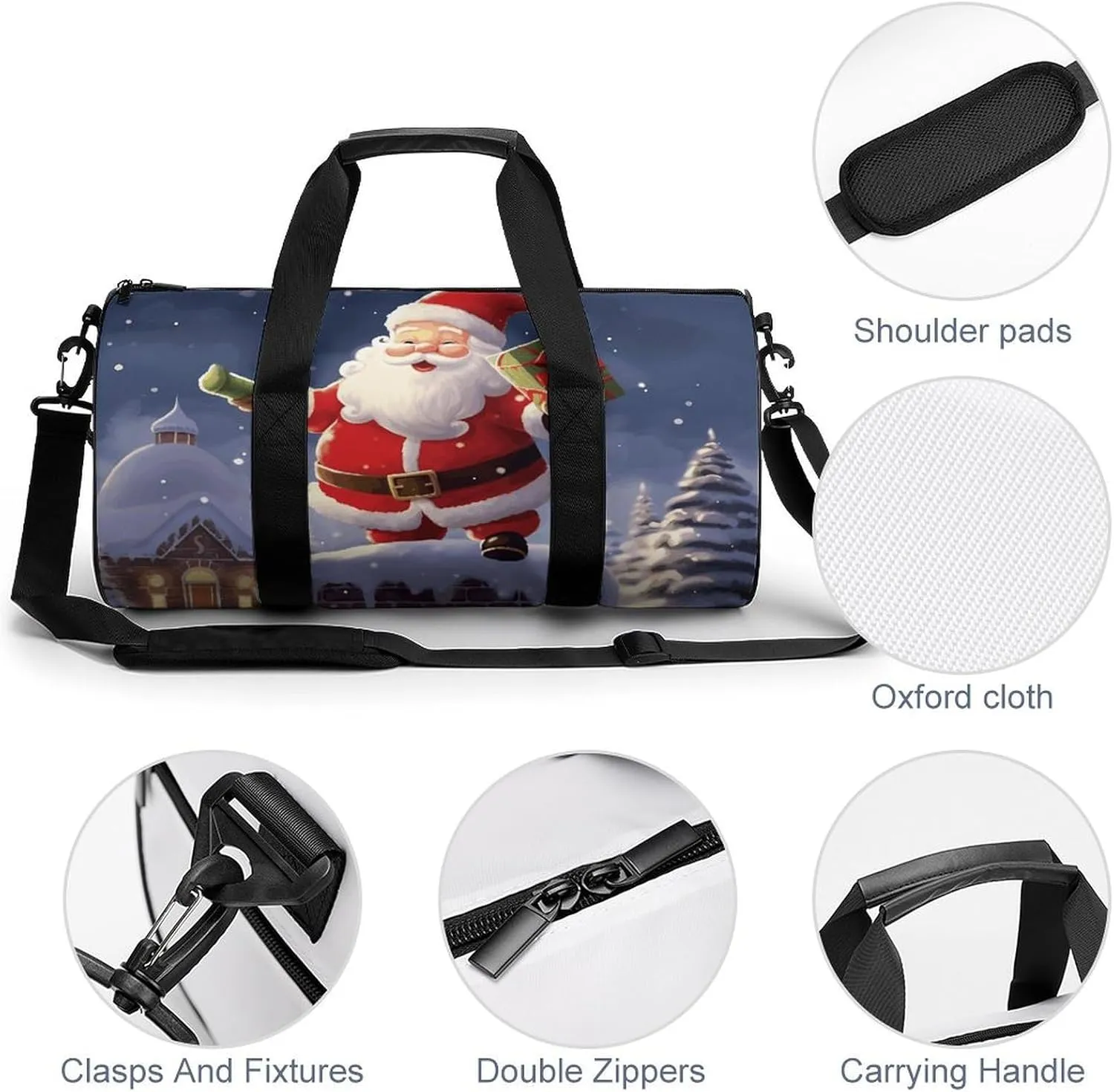Gym Bag for Men Women Merry Christmas Santa Duffel Bag Overnight Bag with Compartment Gym Sackpac