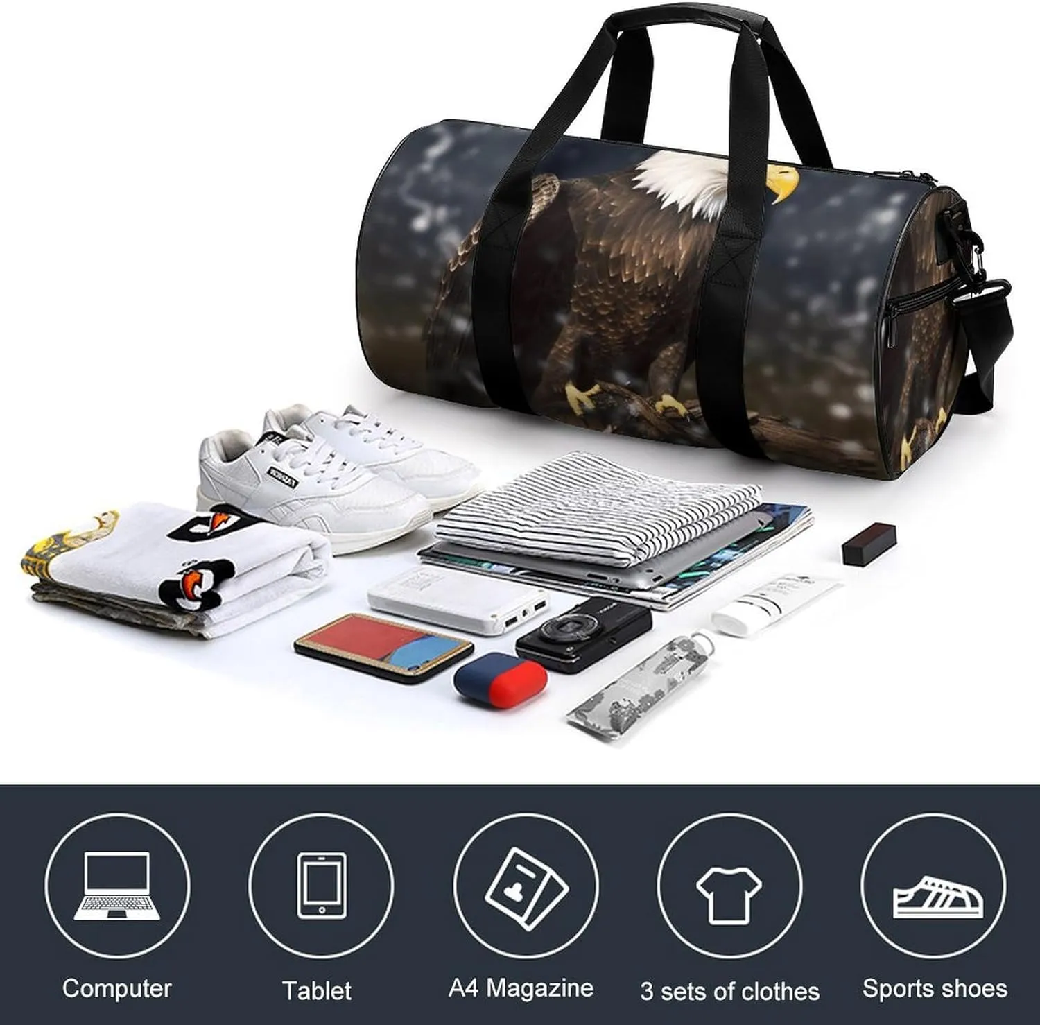 Gym Bag for Men Women North American Bald Eagle Duffel Bag Overnight Bag with Compartment Gym Sackpac