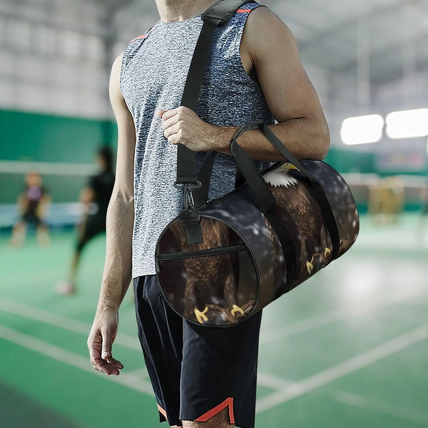 Gym Bag for Men Women North American Bald Eagle Duffel Bag Overnight Bag with Compartment Gym Sackpac