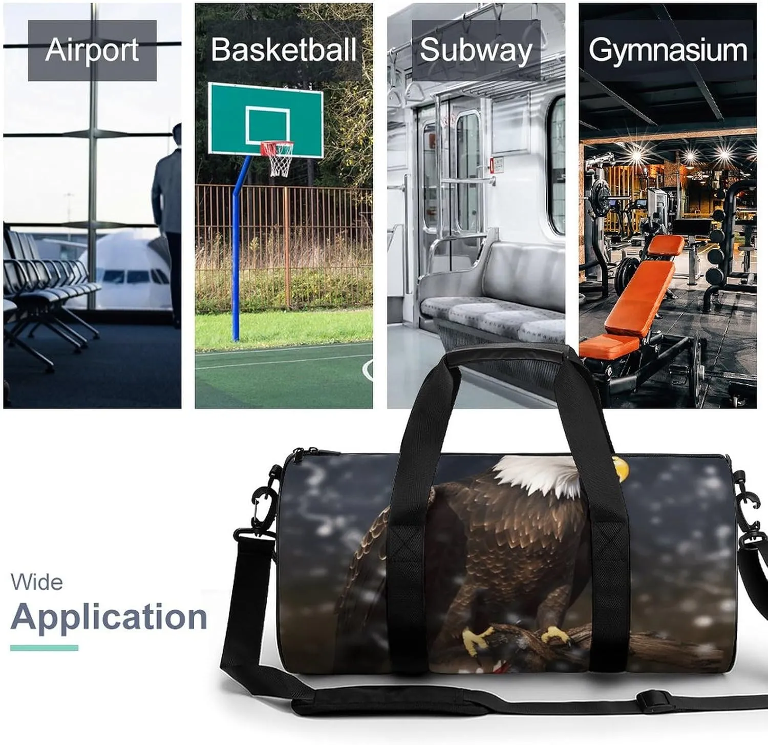 Gym Bag for Men Women North American Bald Eagle Duffel Bag Overnight Bag with Compartment Gym Sackpac