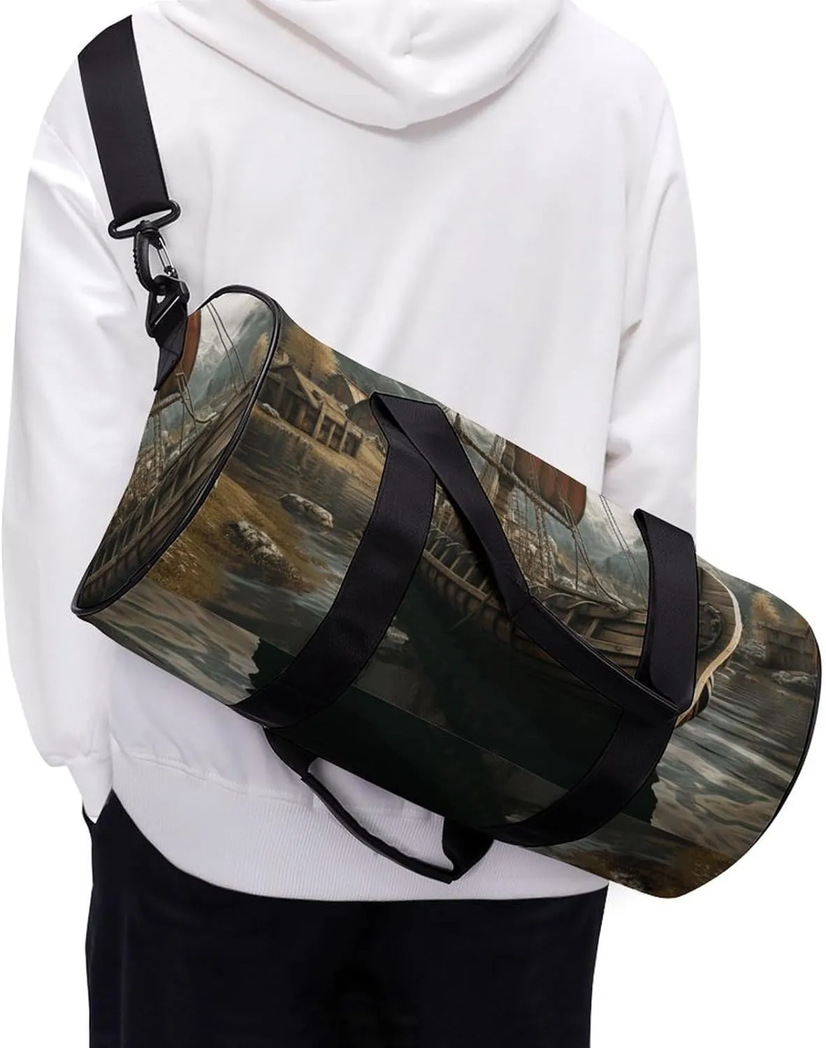 Gym Bag for Men Women Old Viking Boat Duffel Bag Overnight Bag with Compartment Gym Sackpac