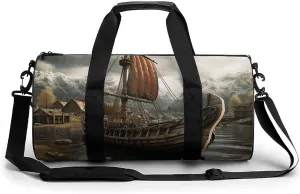 Gym Bag for Men Women Old Viking Boat Duffel Bag Overnight Bag with Compartment Gym Sackpac