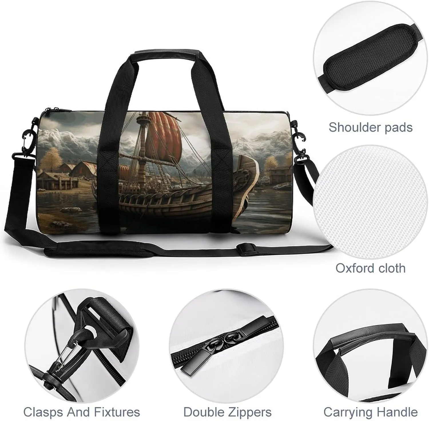 Gym Bag for Men Women Old Viking Boat Duffel Bag Overnight Bag with Compartment Gym Sackpac