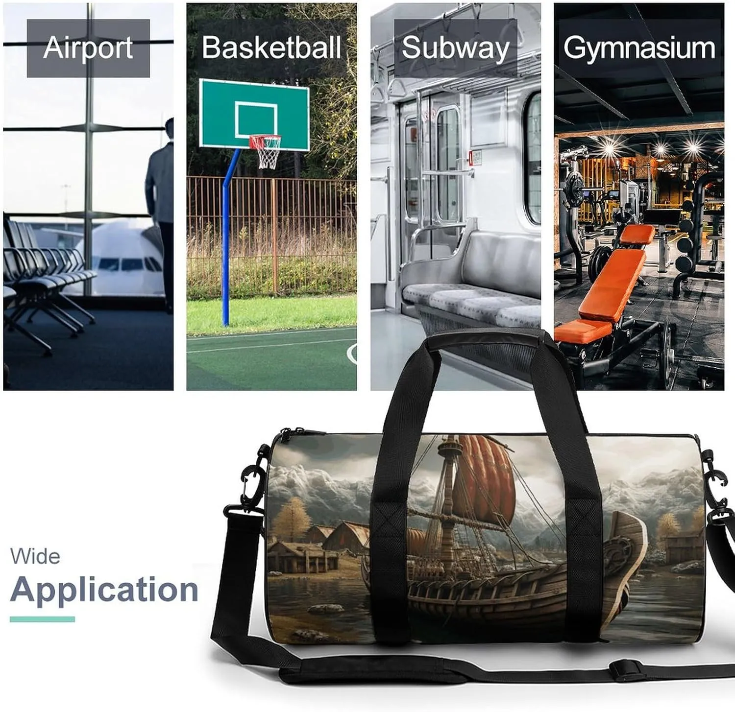 Gym Bag for Men Women Old Viking Boat Duffel Bag Overnight Bag with Compartment Gym Sackpac