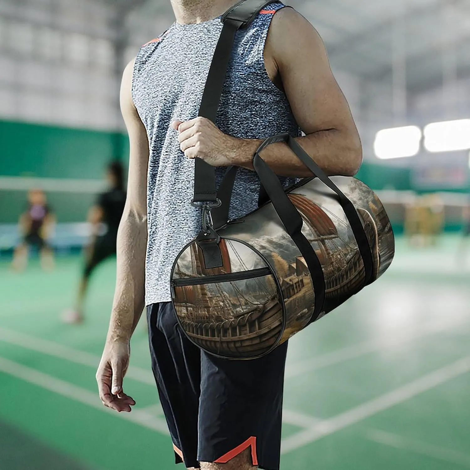 Gym Bag for Men Women Old Viking Boat Duffel Bag Overnight Bag with Compartment Gym Sackpac