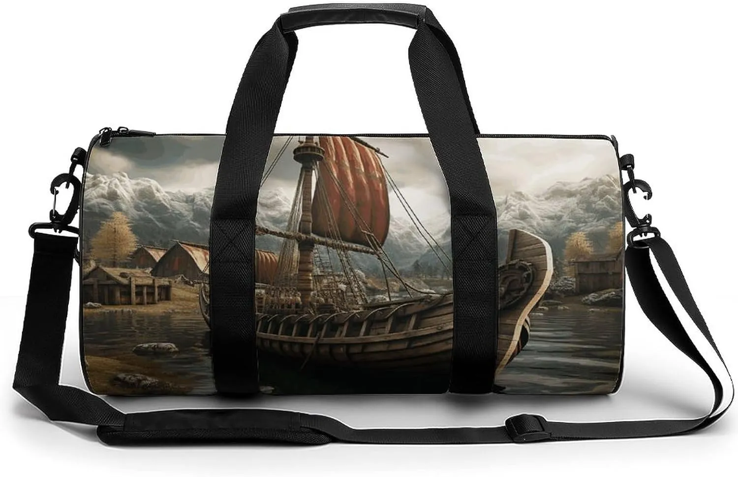 Gym Bag for Men Women Old Viking Boat Duffel Bag Overnight Bag with Compartment Gym Sackpac
