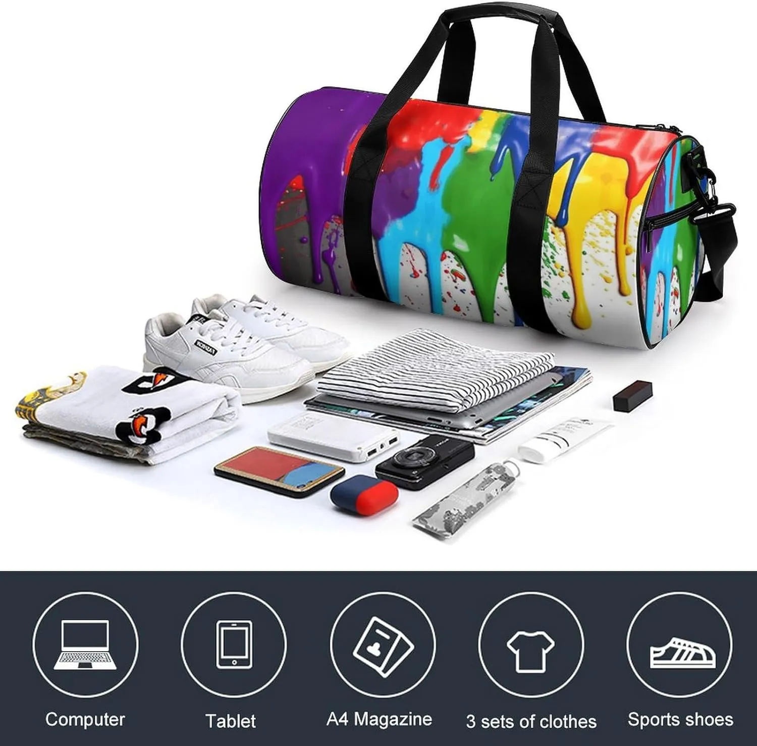 Gym Bag for Men Women Paint Splatter Backdrop Duffel Bag Overnight Bag with Compartment Gym Sackpac