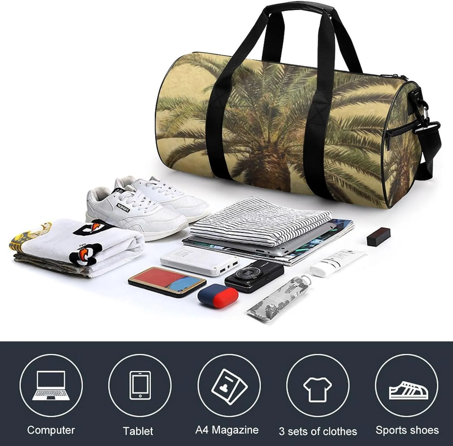 Gym Bag for Men Women Palm Tree Tropical Duffel Bag Overnight Bag with Compartment Gym Sackpac