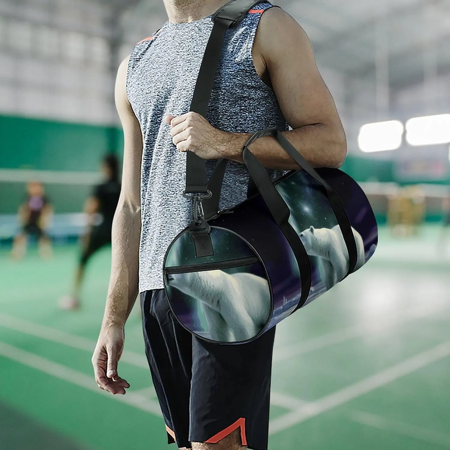 Gym Bag for Men Women Polar Bears Northern Lights Duffel Bag Overnight Bag with Compartment Gym Sackpac